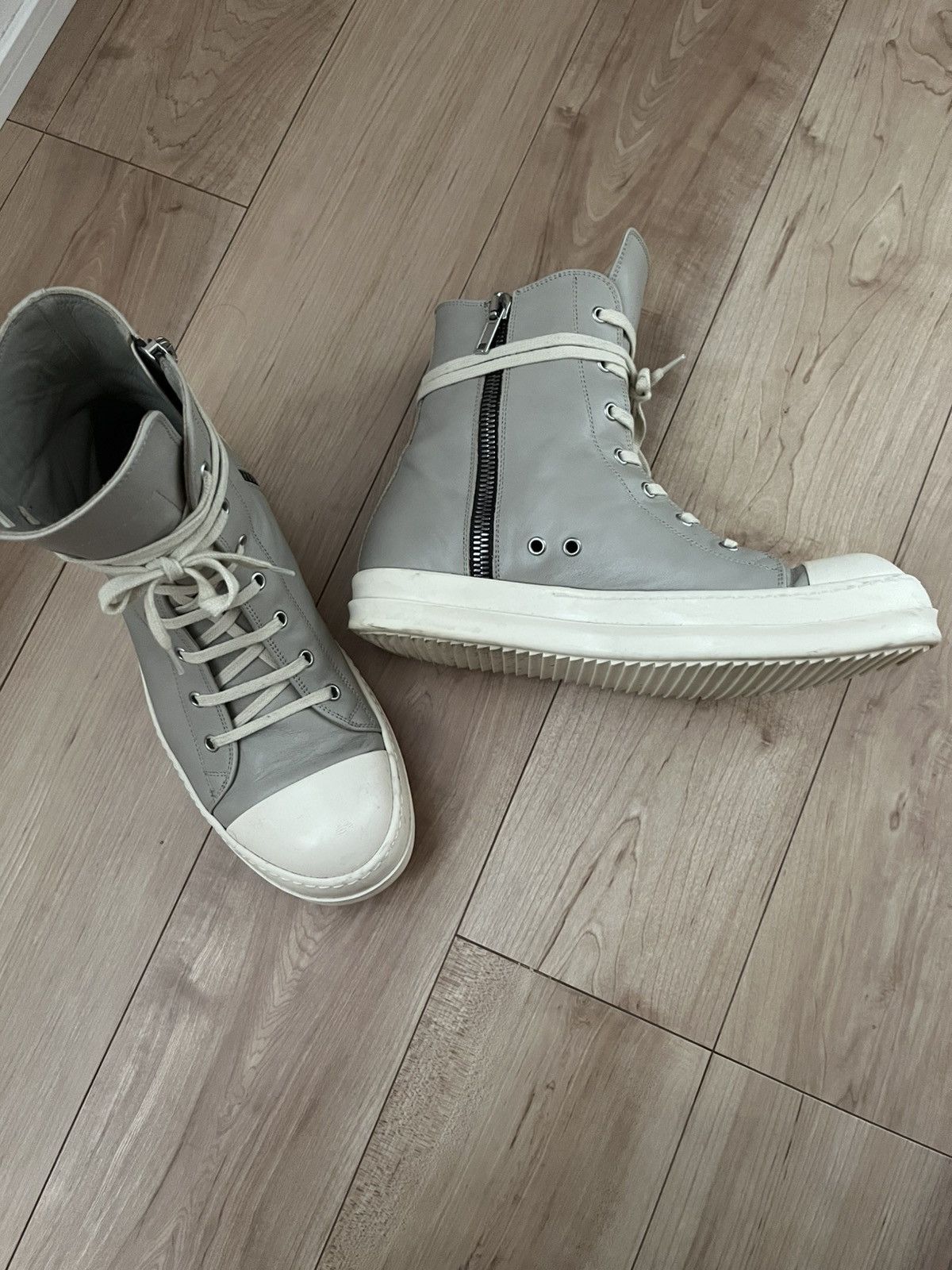 Rick Owens High-Top Leather Sneakers Pearl/Milk Size US 10 / EU 43 - 3 Thumbnail