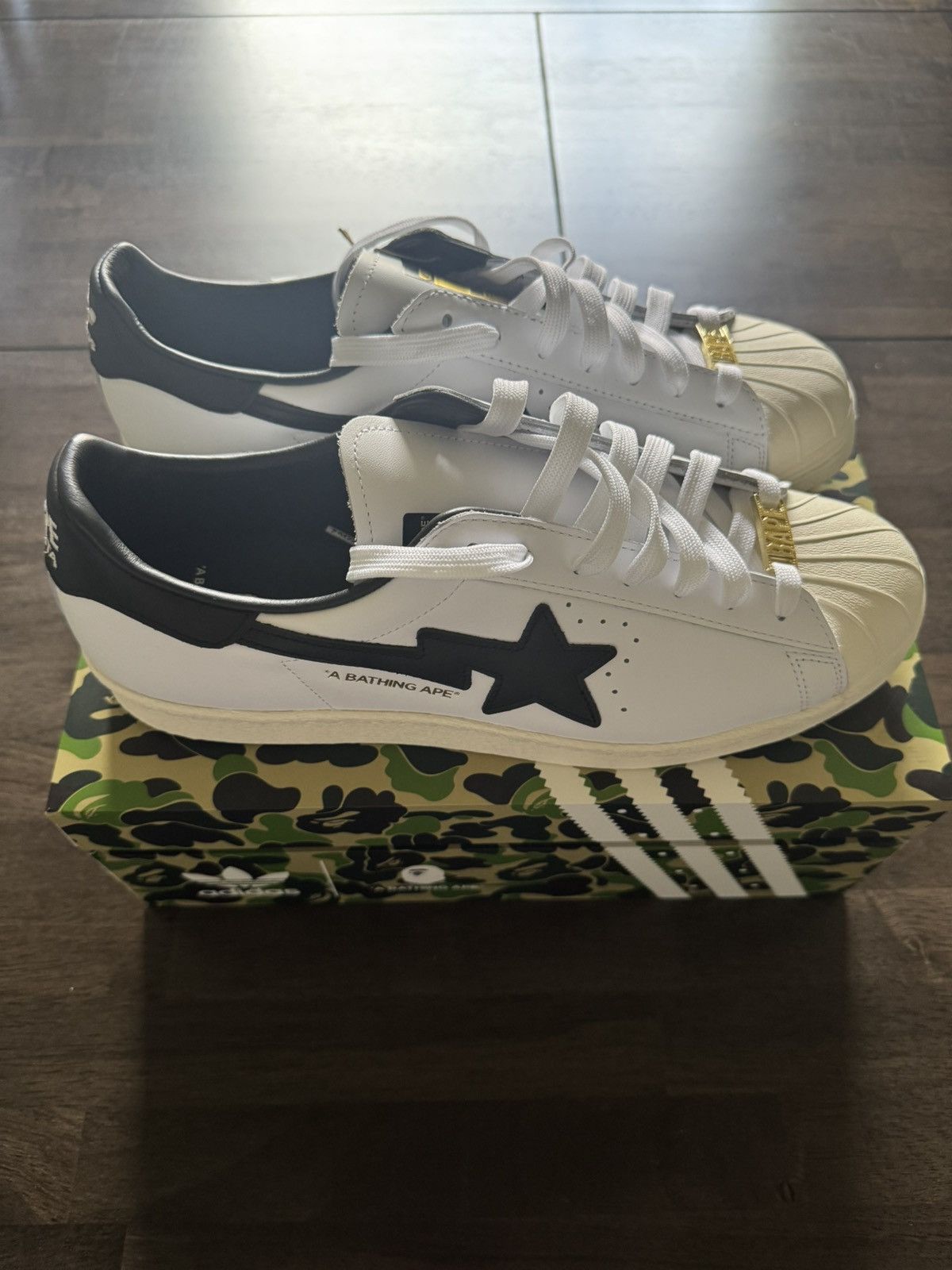 Adidas × Bape Bape x adidas Superstar80s White Black Size US 11 / EU 44 - 4 Thumbnail