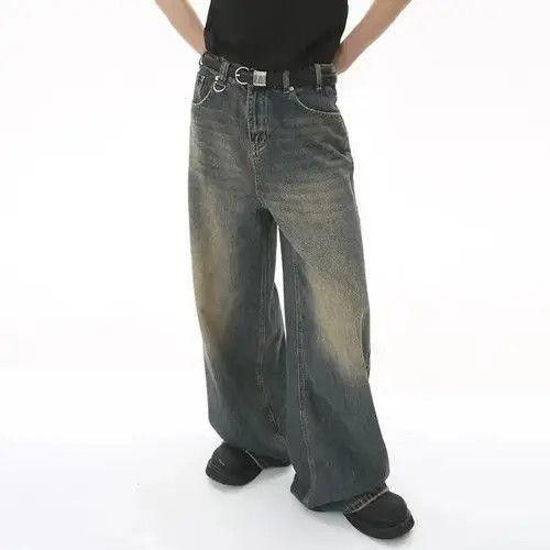 Vintage Blue Whiskered Distressed Baggy Straight Wide Leg Jeans Size US 30 / EU 46 - 2 Thumbnail