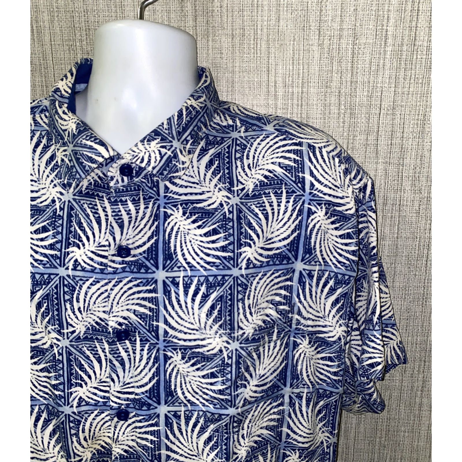 Nat Nast Nat Nast Mens Blue/White Graphic Button Front Shirt 2XL Regular Button-Down Collared Short Sleeve Silk Cotton Vintage No Size US XXL / EU 58 / 5 - 2 Thumbnail