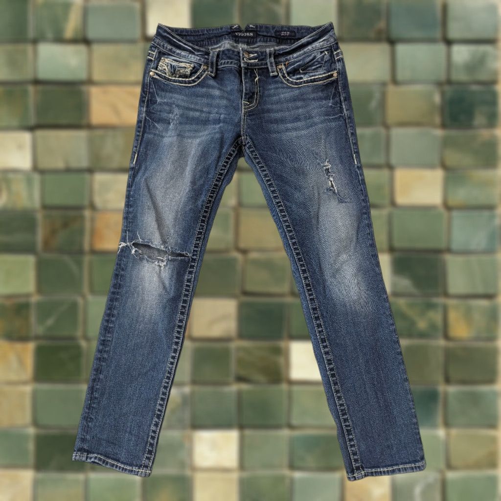 Vintage VIGOSS Jeans Womens 30x27 Skinny Distress Dark Wash M6W Jeans Distressed Denim 30x27 Womens Skinny Size 30" / US 8 / IT 44 - 1 Thumbnail