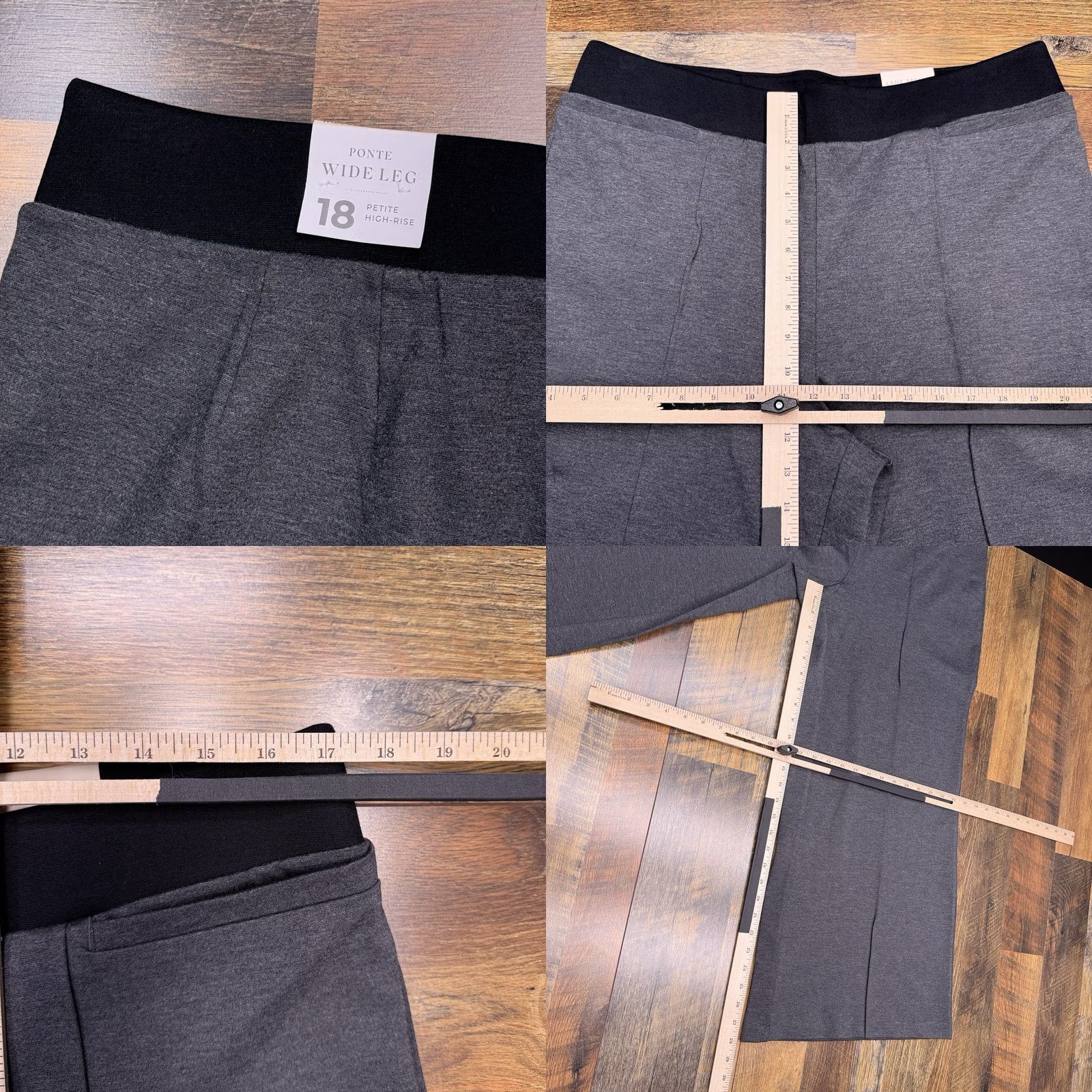 Vintage Lane Bryant Pants 18 Petite Gray Ponte Wide Leg High Rise Stretch Pull On New Size 40" / US 18 - 8 Thumbnail
