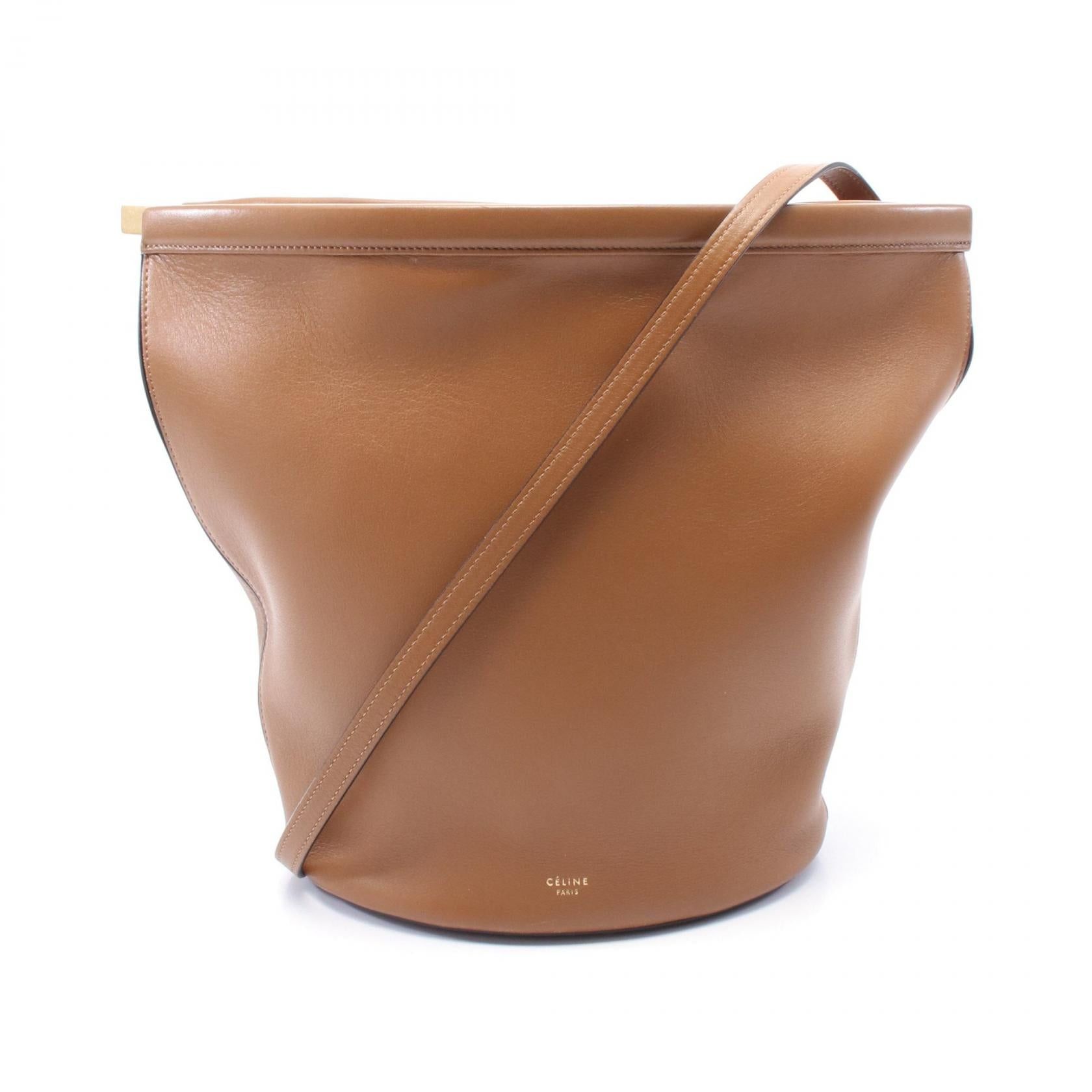 Celine Clasp Bucket Shoulder Bag Leather Brown Phoebe Period, Women's