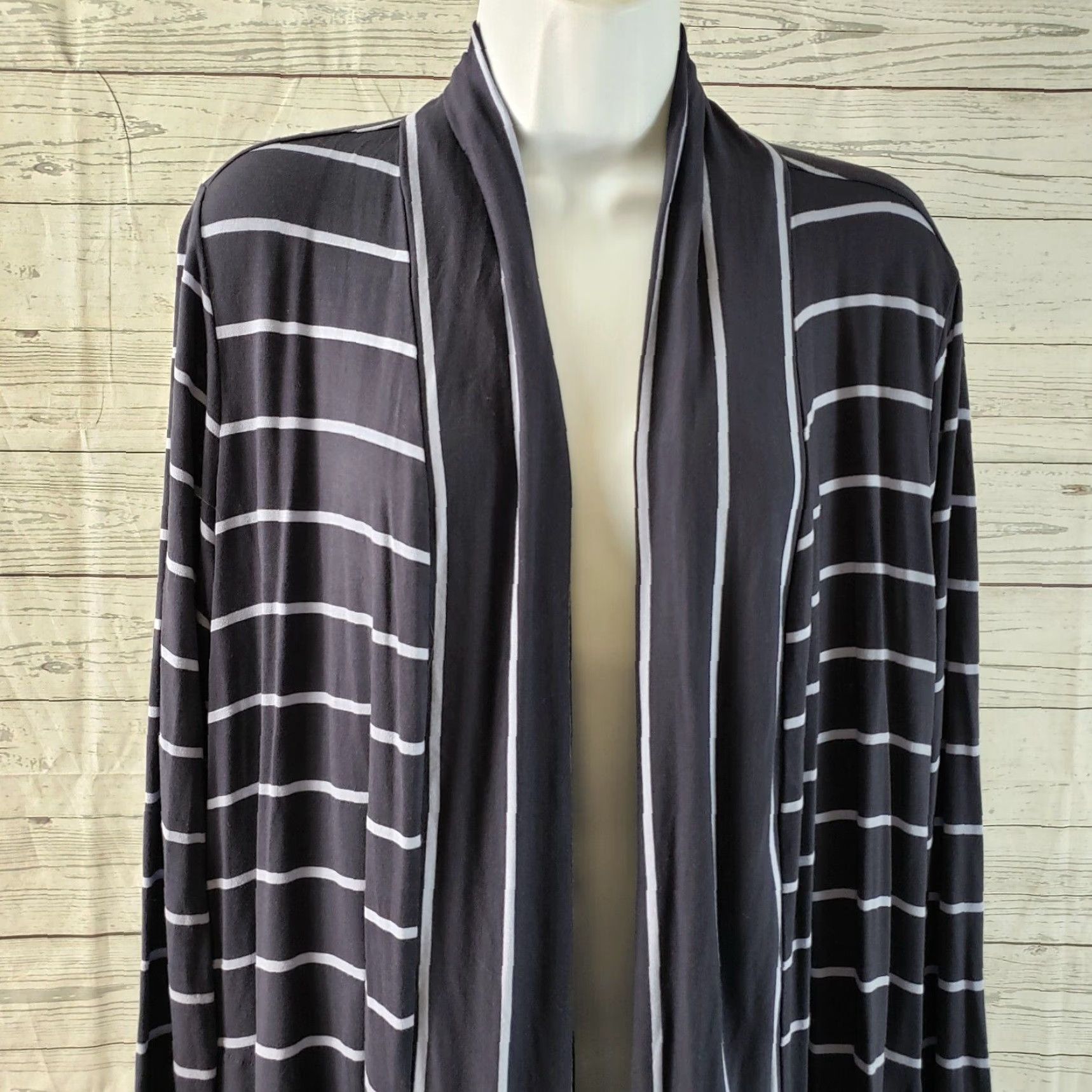 Vintage VINTAGE LOGO by Lori Goldstein Womens Cardigan Sz Large Blue Stripe Open Front Rayon Size L / US 10 / IT 46 - 2 Thumbnail
