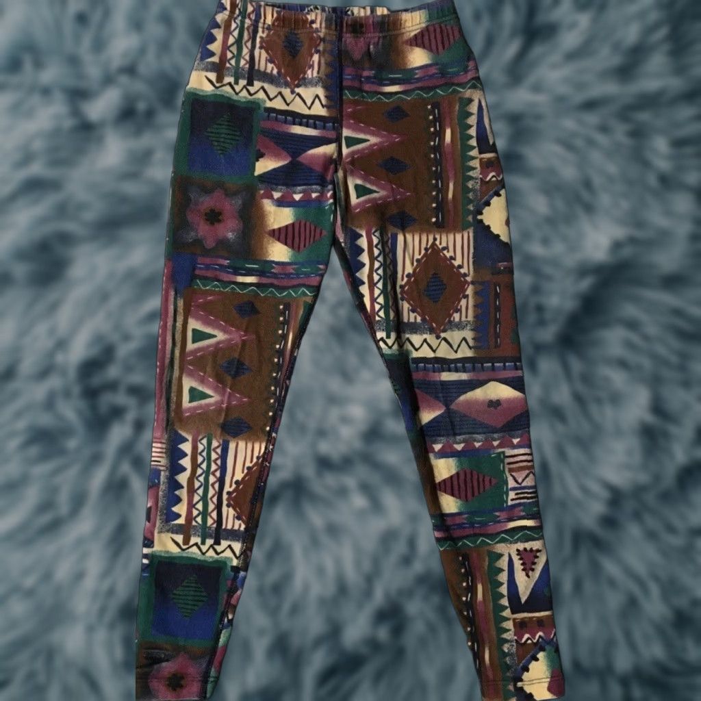 Speedo Vtg 90s Speedo Abstract Art All Over Print Leggings M USA Track Gym PE Beach Vaporwave 80s Womens Leggings Size 32" / US 10 / IT 46 - 1 Thumbnail