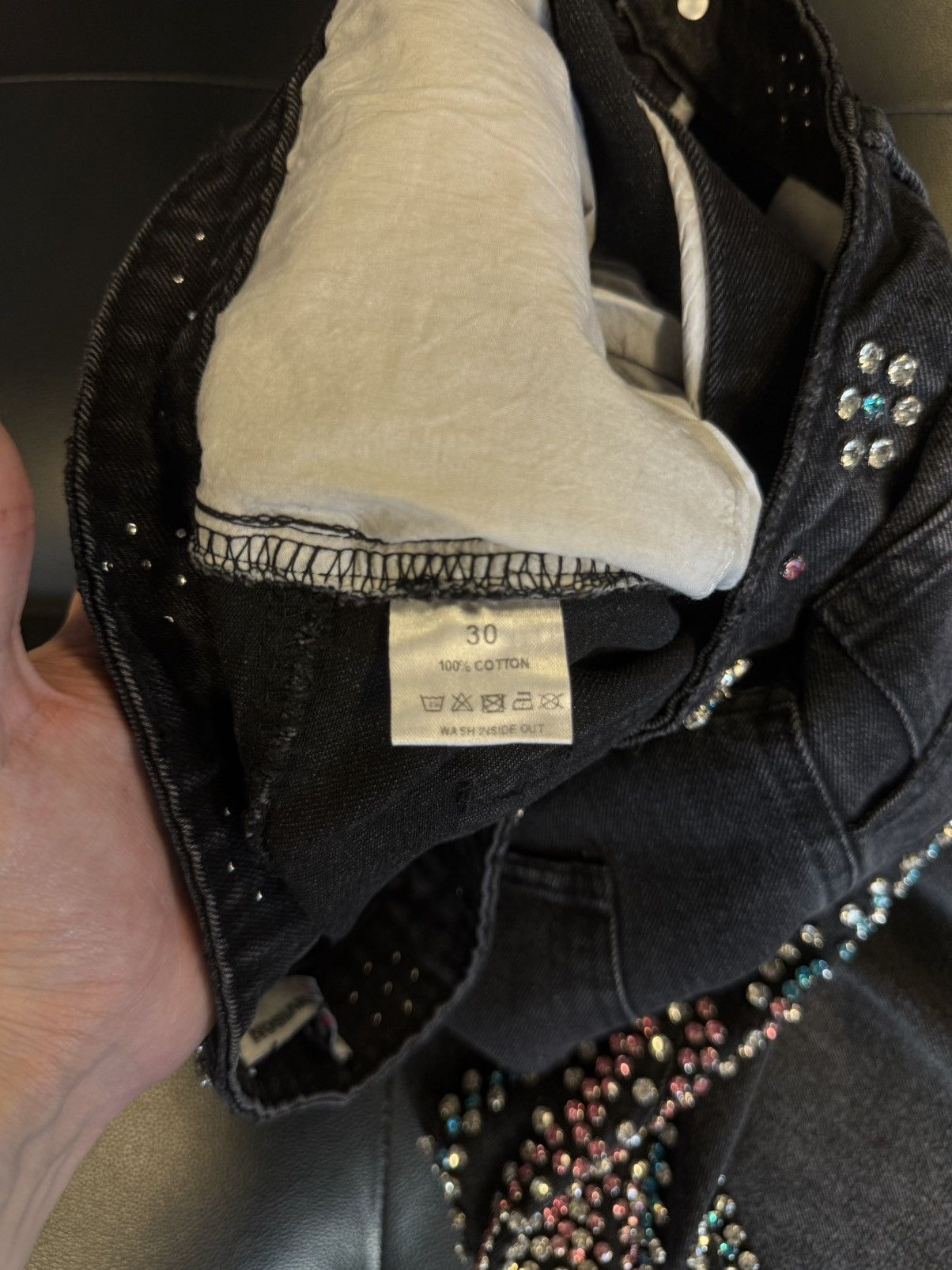 Vale Valley Stone Crystal Rhinestone Baggy Black Jeans Size 30 Size US 30 / EU 46 - 13 Thumbnail