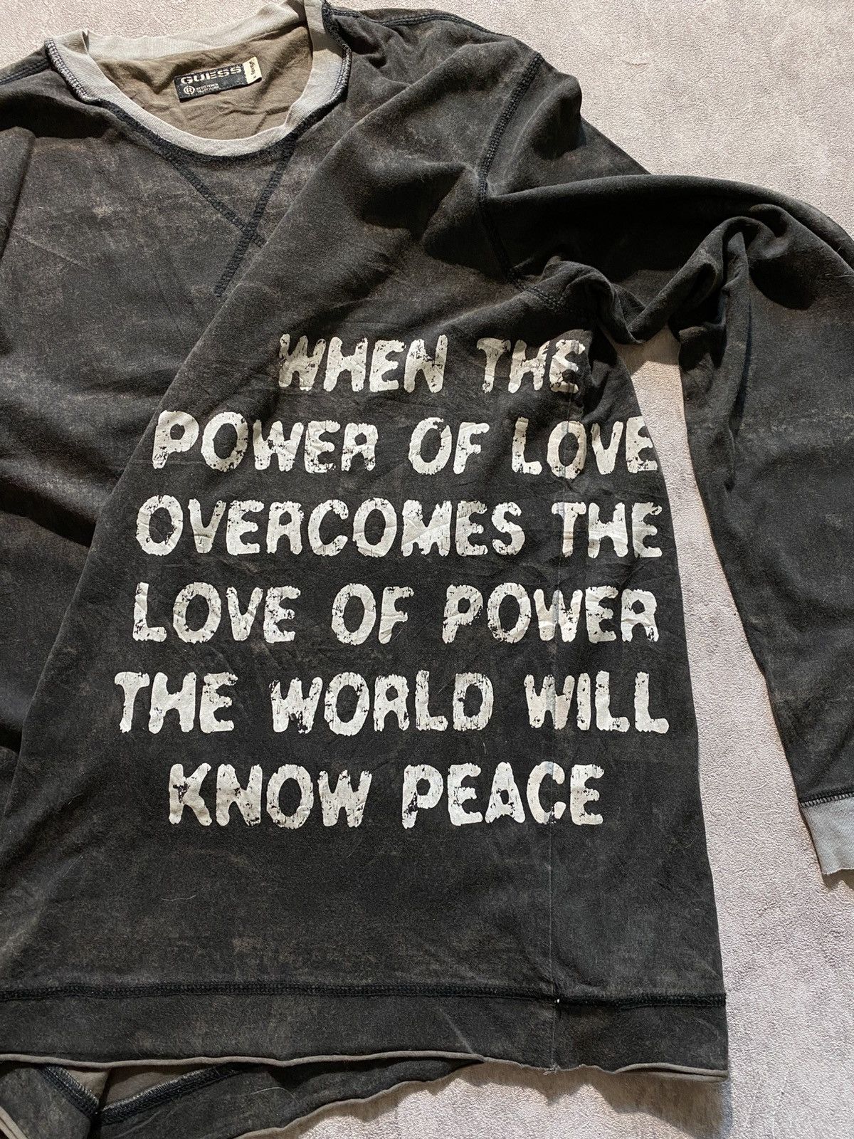 Guess Archive Vintage Guess “Power of Love” Distressed Long Sleeve Size US L / EU 52-54 / 3 - 9 Thumbnail