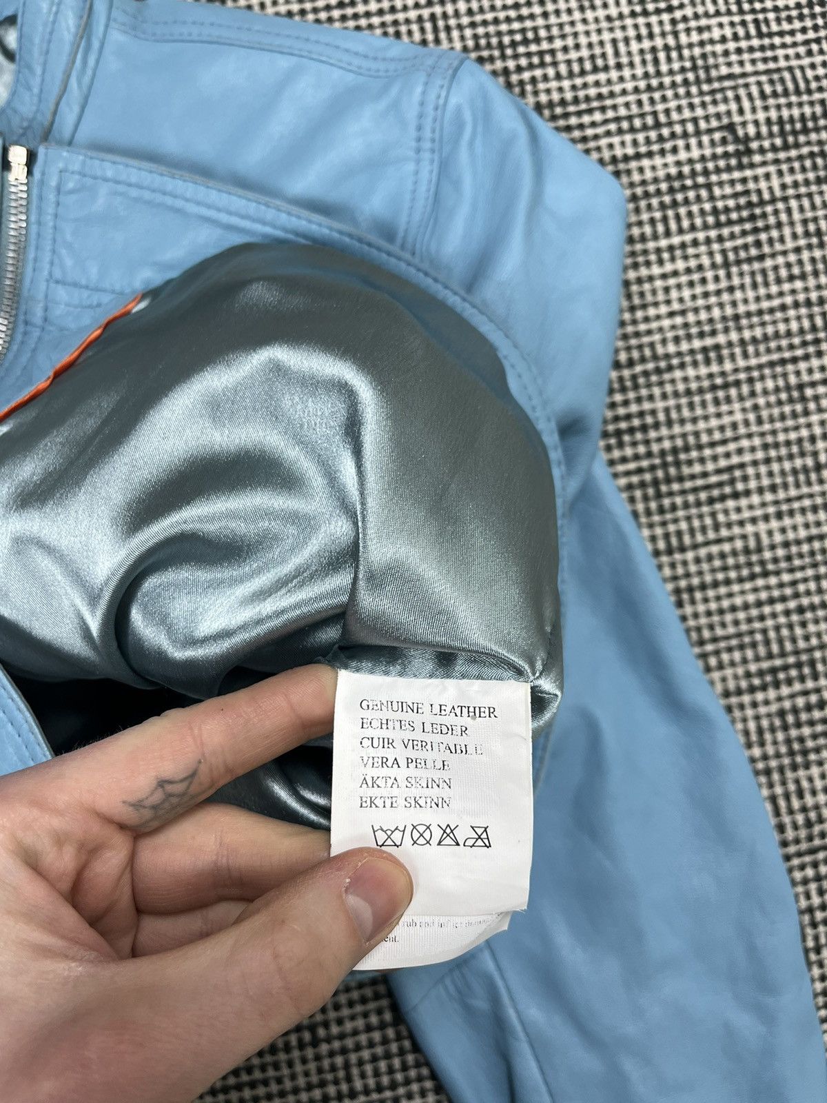 Leather Sky blue cropped genuine leather moto jacket avant garde Size L / US 10 / IT 46 - 5 Thumbnail