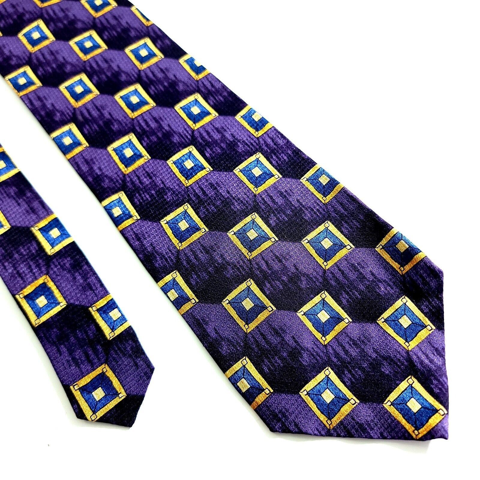 Jos. A. Bank Jos A Bank Purple Yellow Geometric Print Wide Silk Tie Size ONE SIZE - 1 Thumbnail