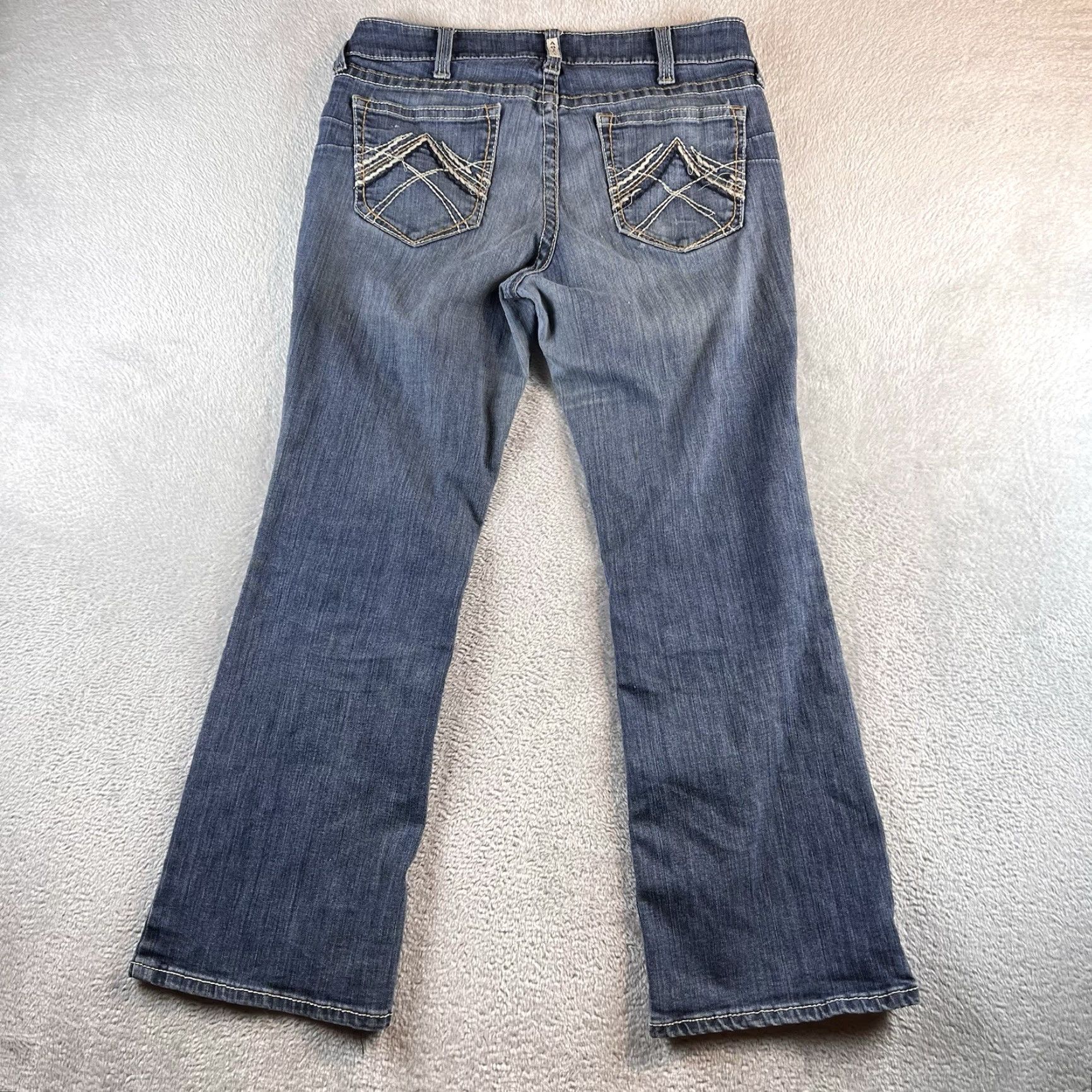 Ariat Ariat Real Denim Jeans Women's 32S Blue Distressed Bootcut 5-Pocket Logo Embroidered Denim Cotton Spandex Regular Size 32 — City College Logo Size 24" / US 00 / IT 34 - 2 Thumbnail