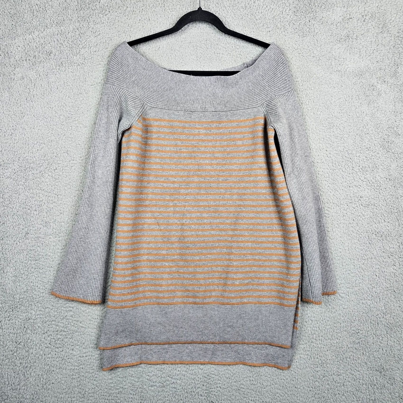 Anthropologie Anthropologie Women’s Off Shoulder Gray Stripes Sweater Cardigan L Adult Regular Size Gray Striped Knit Shirt 90s Modern Mens Womens Girls Size L / US 10 / IT 46 - 2 Thumbnail