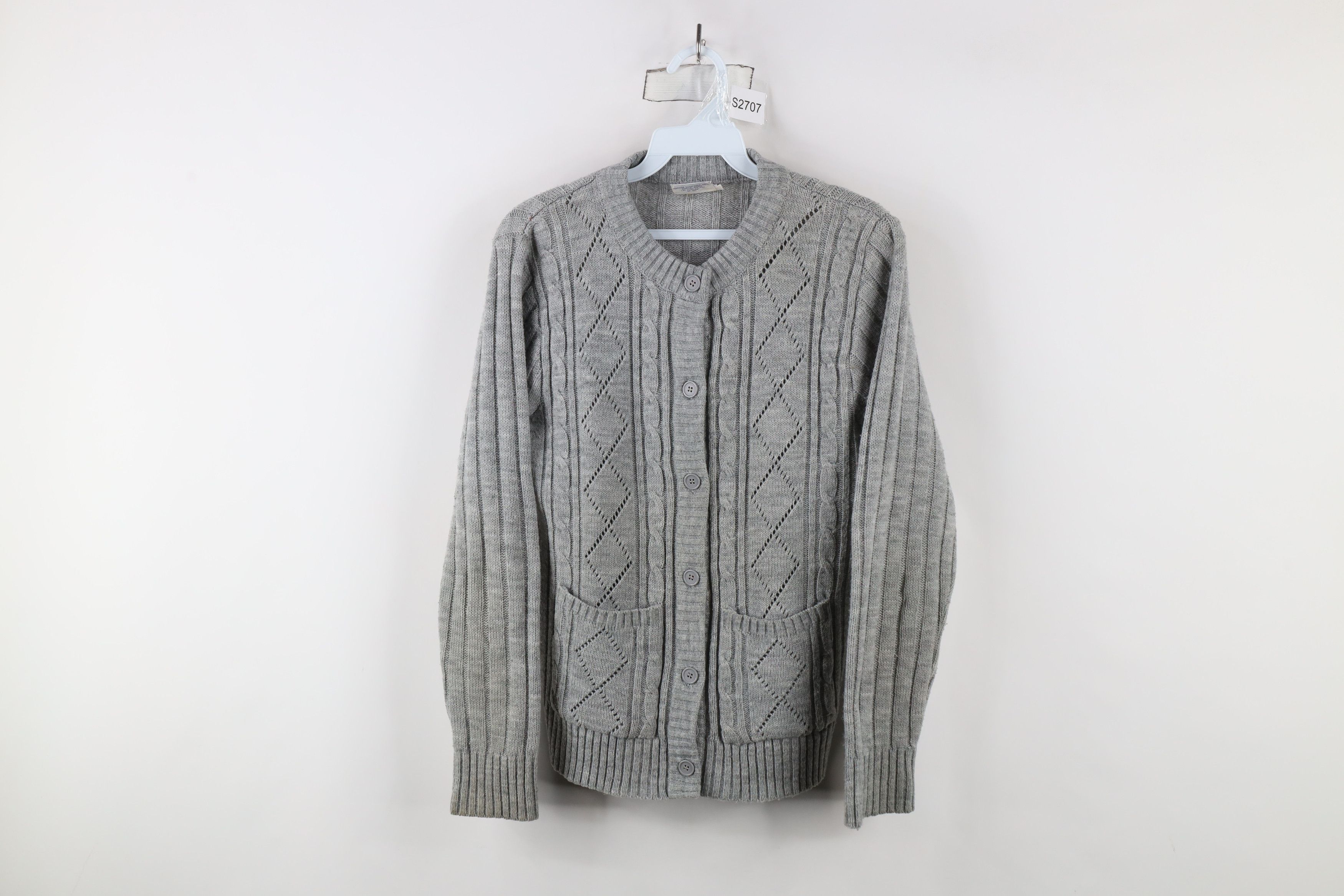 Vintage Vintage 70s Streetwear Cable Knit Cardigan Sweater Gray Size M / US 6-8 / IT 42-44 - 1 Thumbnail