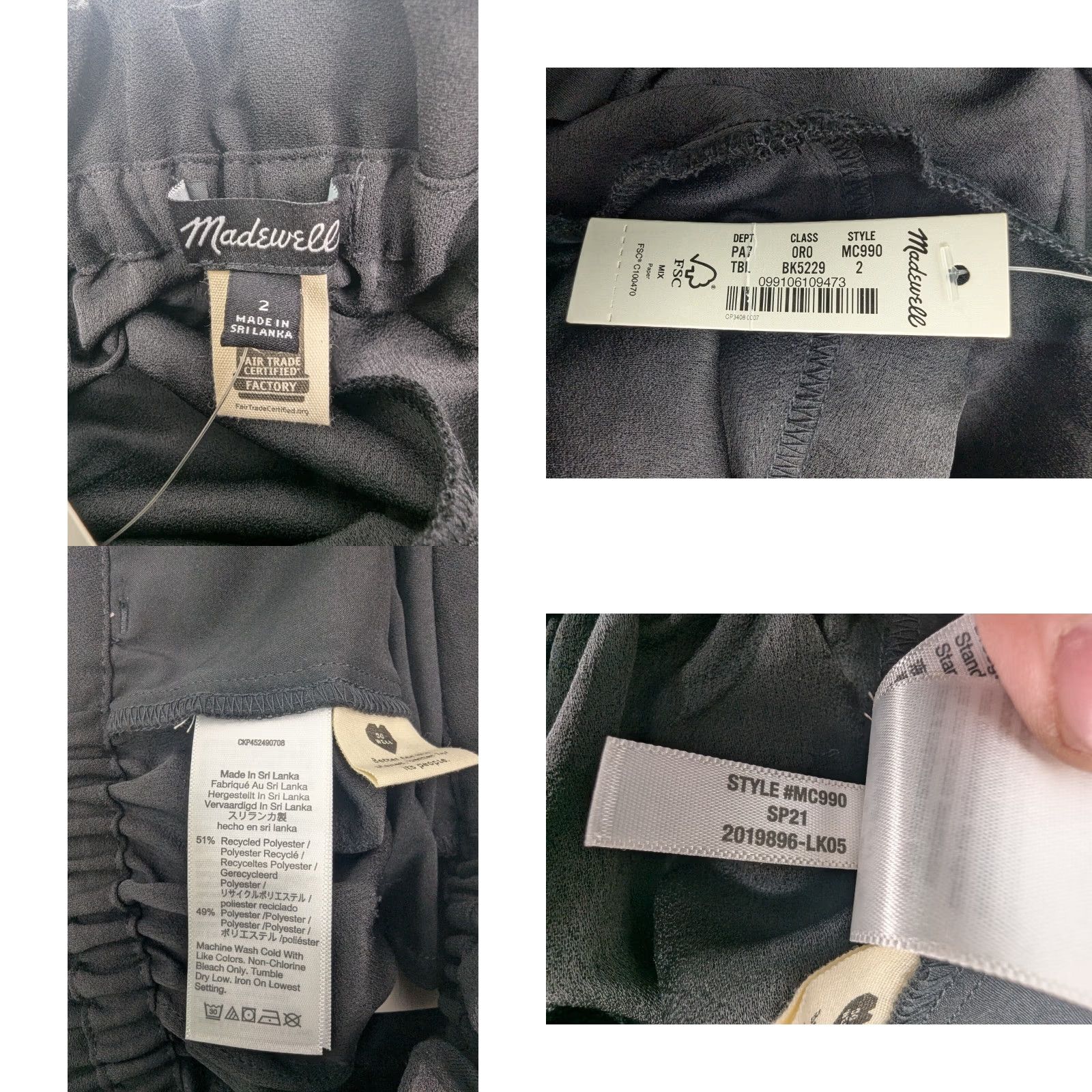 Madewell NWT Madewell Womens Pants Paperbag Drawstring Black Size 2 Tapered Elastic Waist Pockets MC990 Size 26" / US 2 / IT 38 - 9 Thumbnail