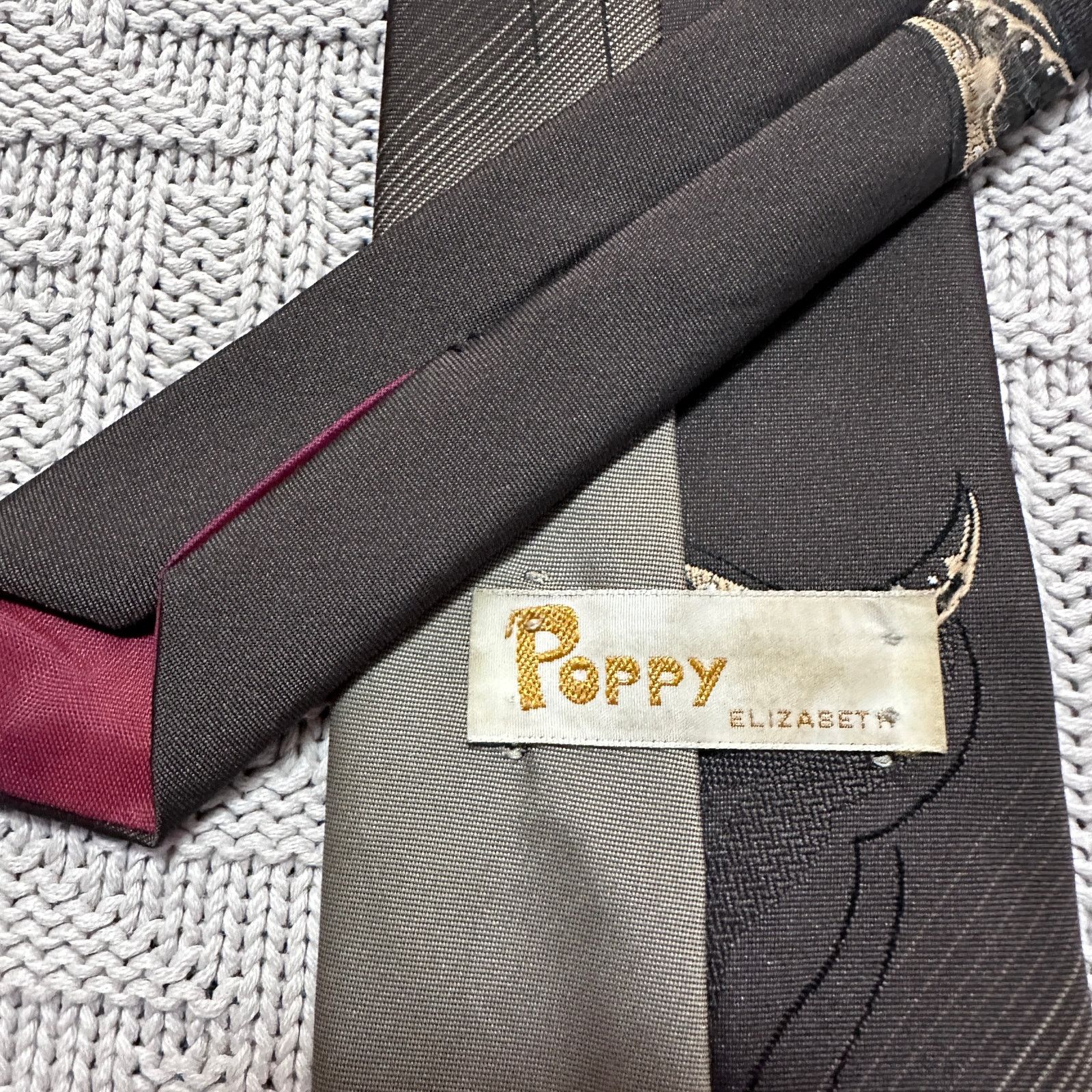 Vintage Vintage Poppy gray silver whimsical men's tie Size ONE SIZE - 3 Thumbnail