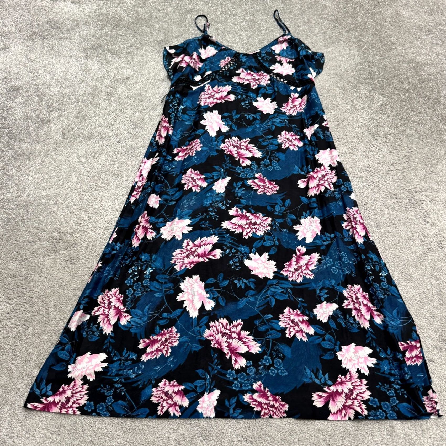 Vintage Seafolly Moonflower Floral Midi Sun Dress Women XS Blue Silk Strappy Summer Boho Sleeveless Square Neck Size XS / US 0-2 / IT 36-38 - 4 Thumbnail