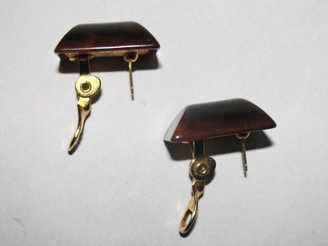 Yves Saint Laurent YSL Brown Swirl Bakelite Bubbled Rectangular Earrings Size ONE SIZE - 2 Thumbnail