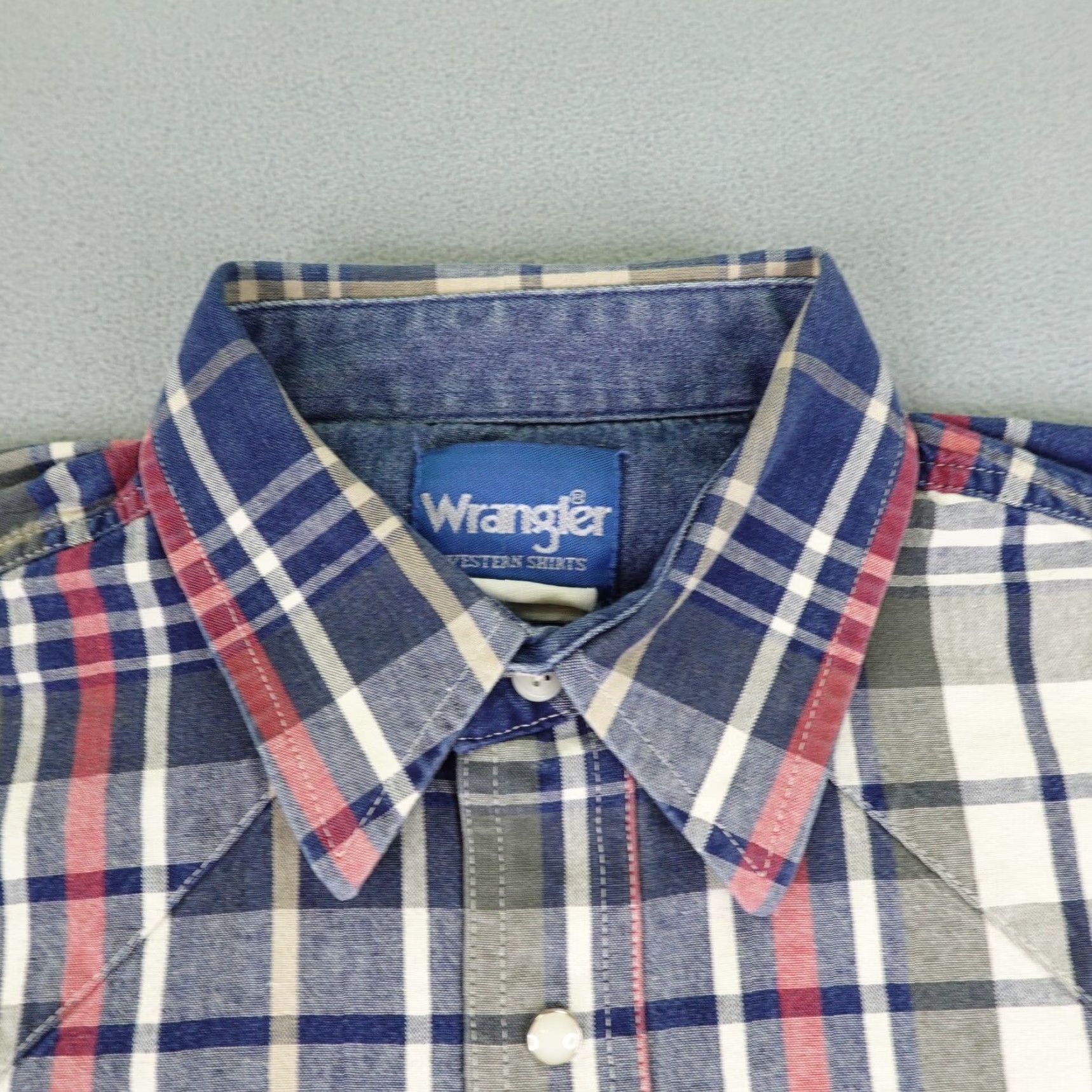 Wrangler VINTAGE Wrangler Men's Shirt XL Blue White Red Plaid Western Western Cowboy Outdoor Casual Workwear Button-Up Twill Size US XL / EU 56 / 4 - 2 Thumbnail