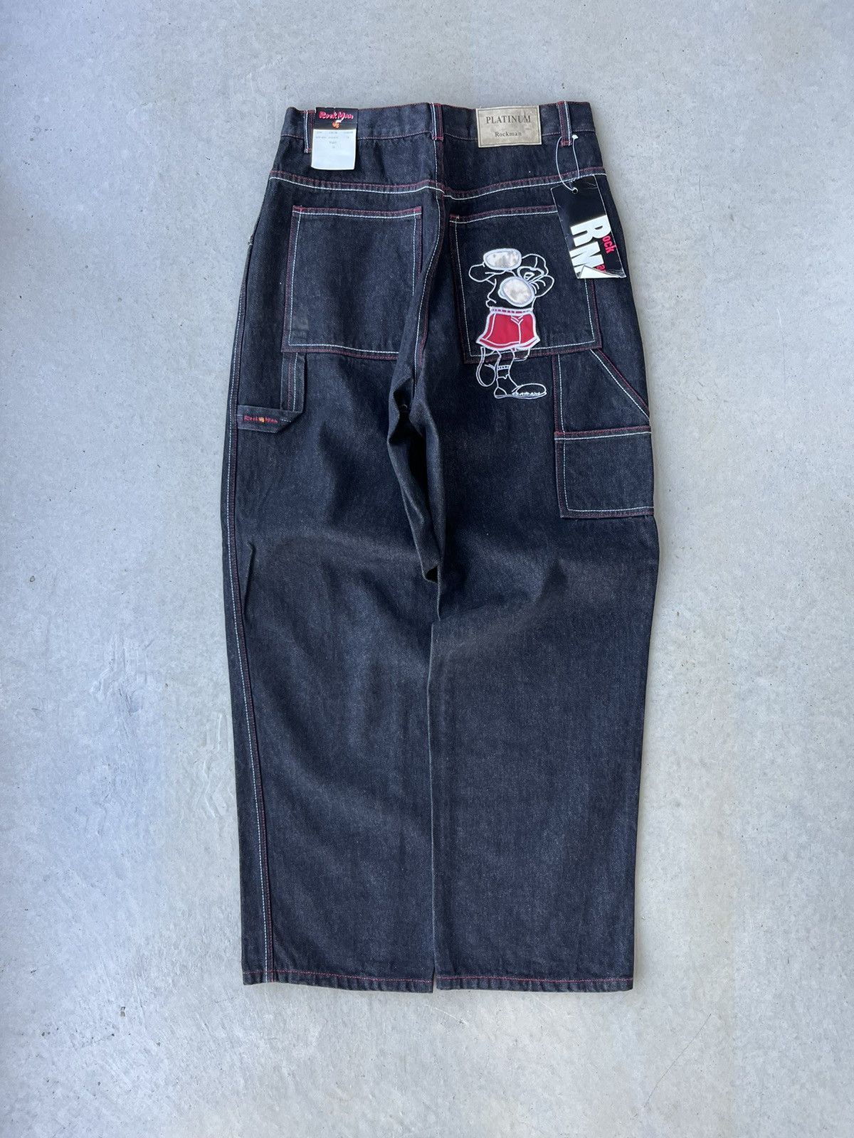 Vintage Y2K Rock Man Embroidered Black Baggy Pants