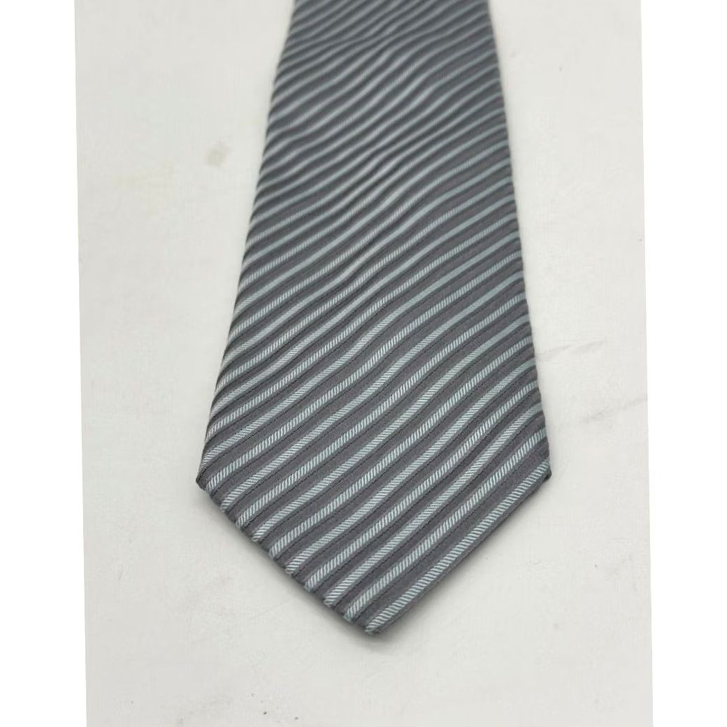 Hugo Boss HUGO BOSS Necktie Adult Grey Blue Striped 100% Silk Tie Office Career Mens Size 44L - 3 Thumbnail