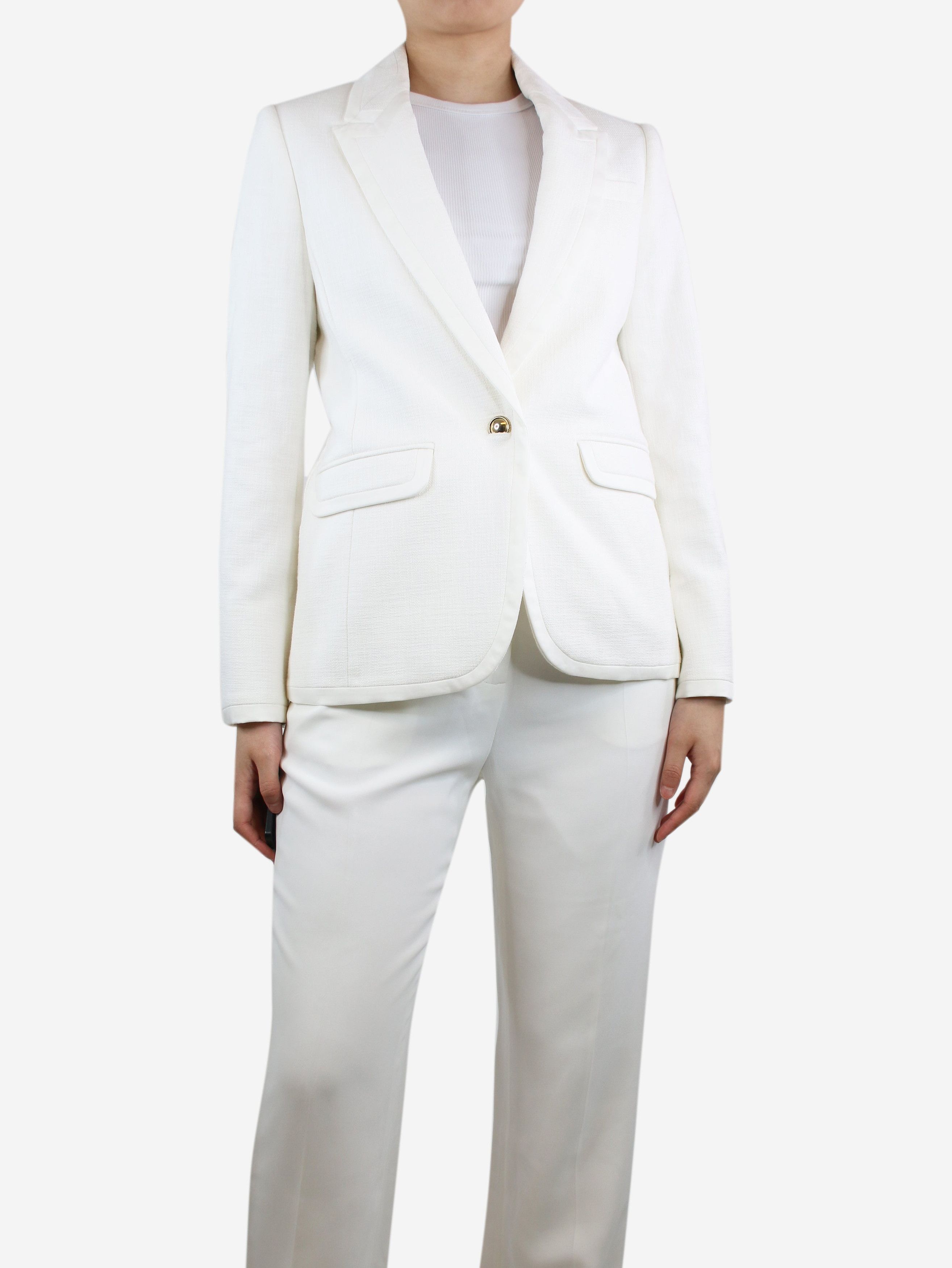 image of Me Em White Textured Summer Tux Jacket - Size Uk 8, Women's