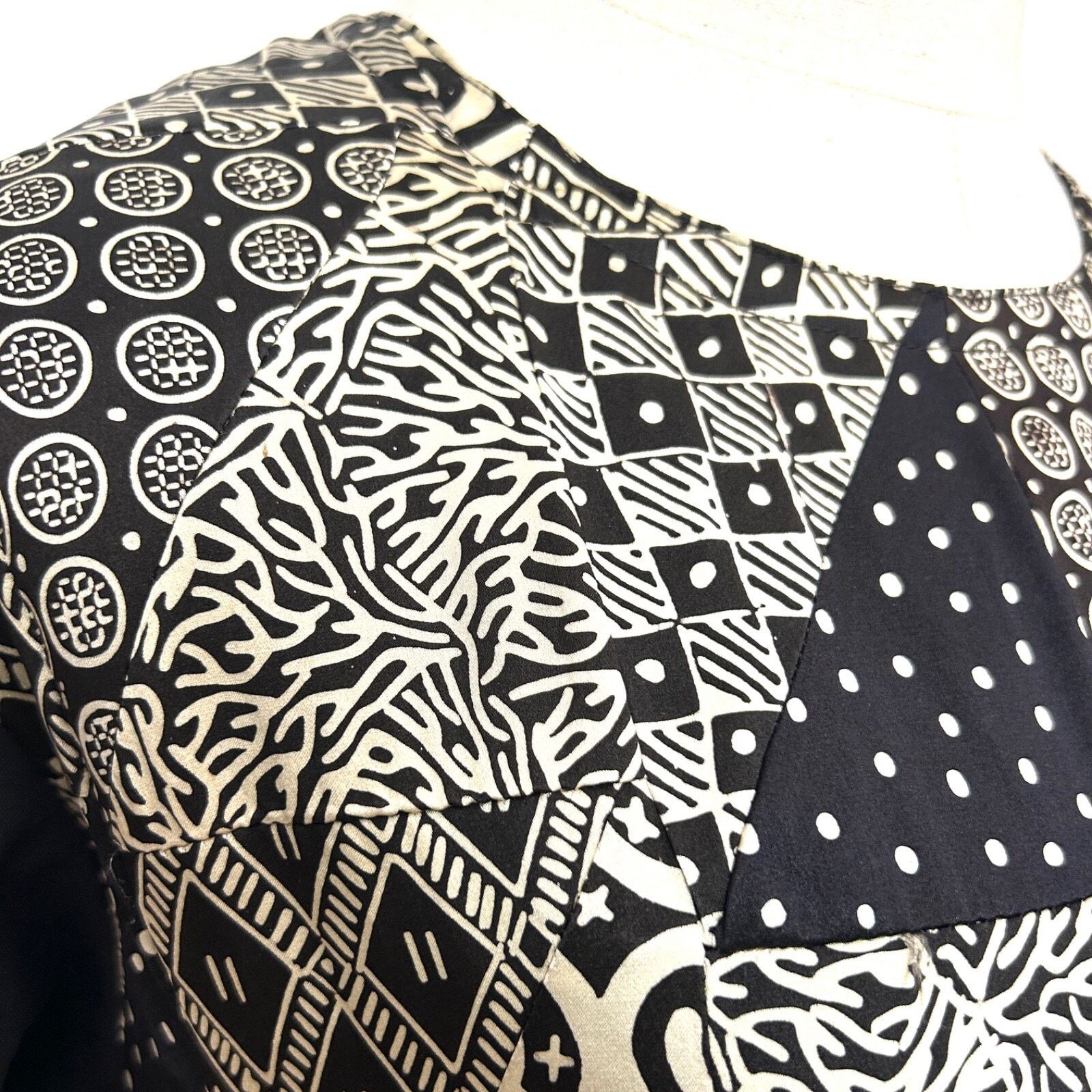 J. Peterman Vintage 90s Black Patchwork Silk Bodice Cotton Maxi Dress Size M / US 6-8 / IT 42-44 - 4 Thumbnail