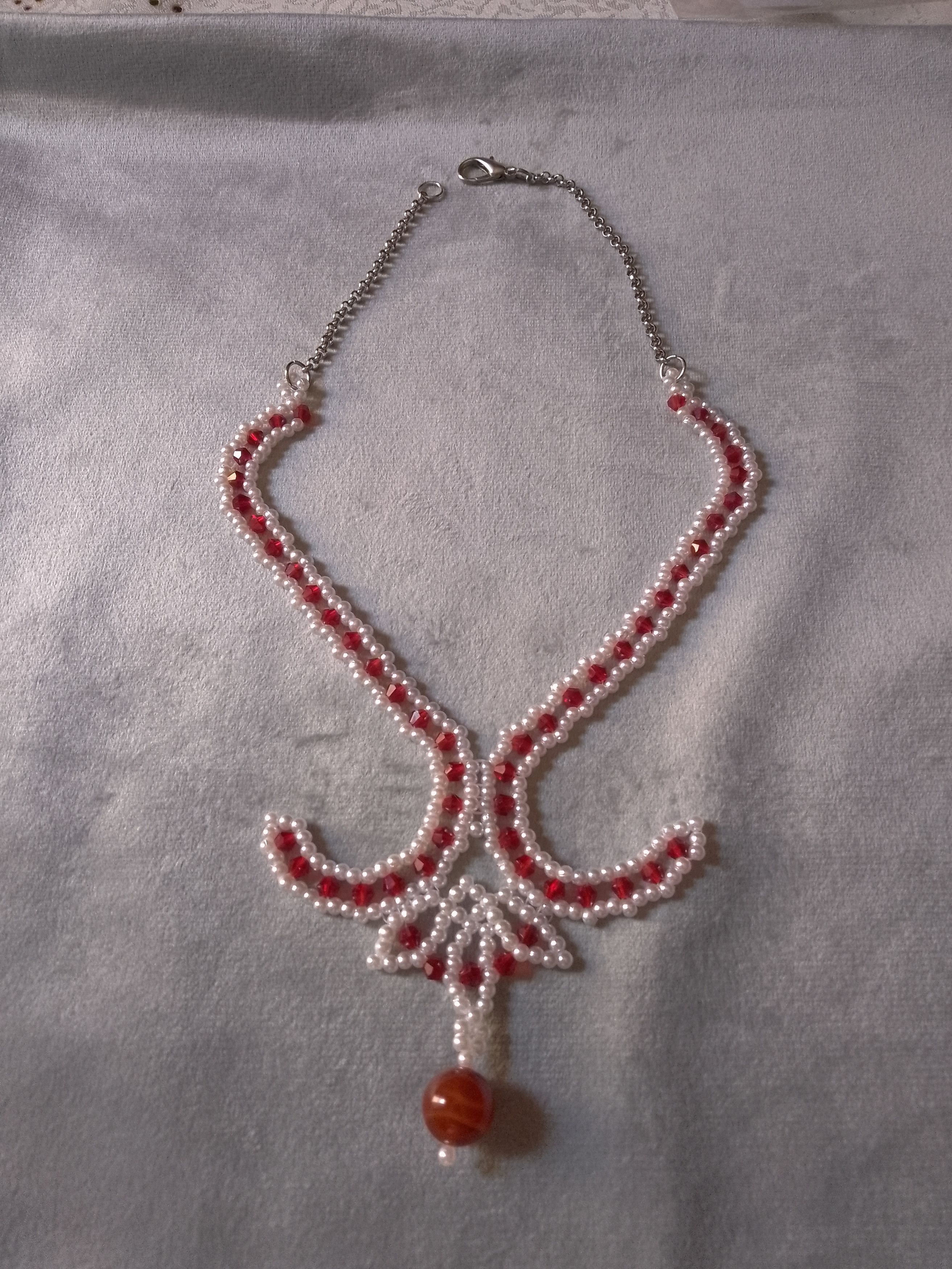 Handmade Necklace choker Red White Red Carnelian gemstone Size ONE SIZE - 2 Thumbnail