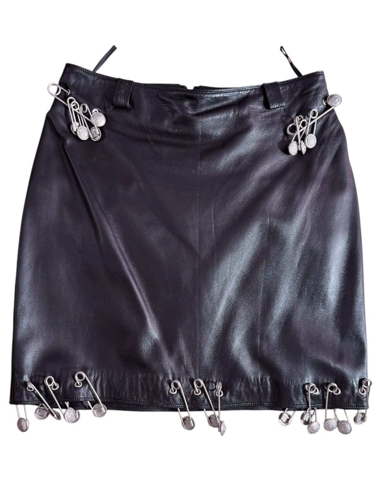 Versace Gianni Versace SS 94 leather Medusa safety pin mini skirt Size 27" / US 4 / IT 40 - 1 Thumbnail