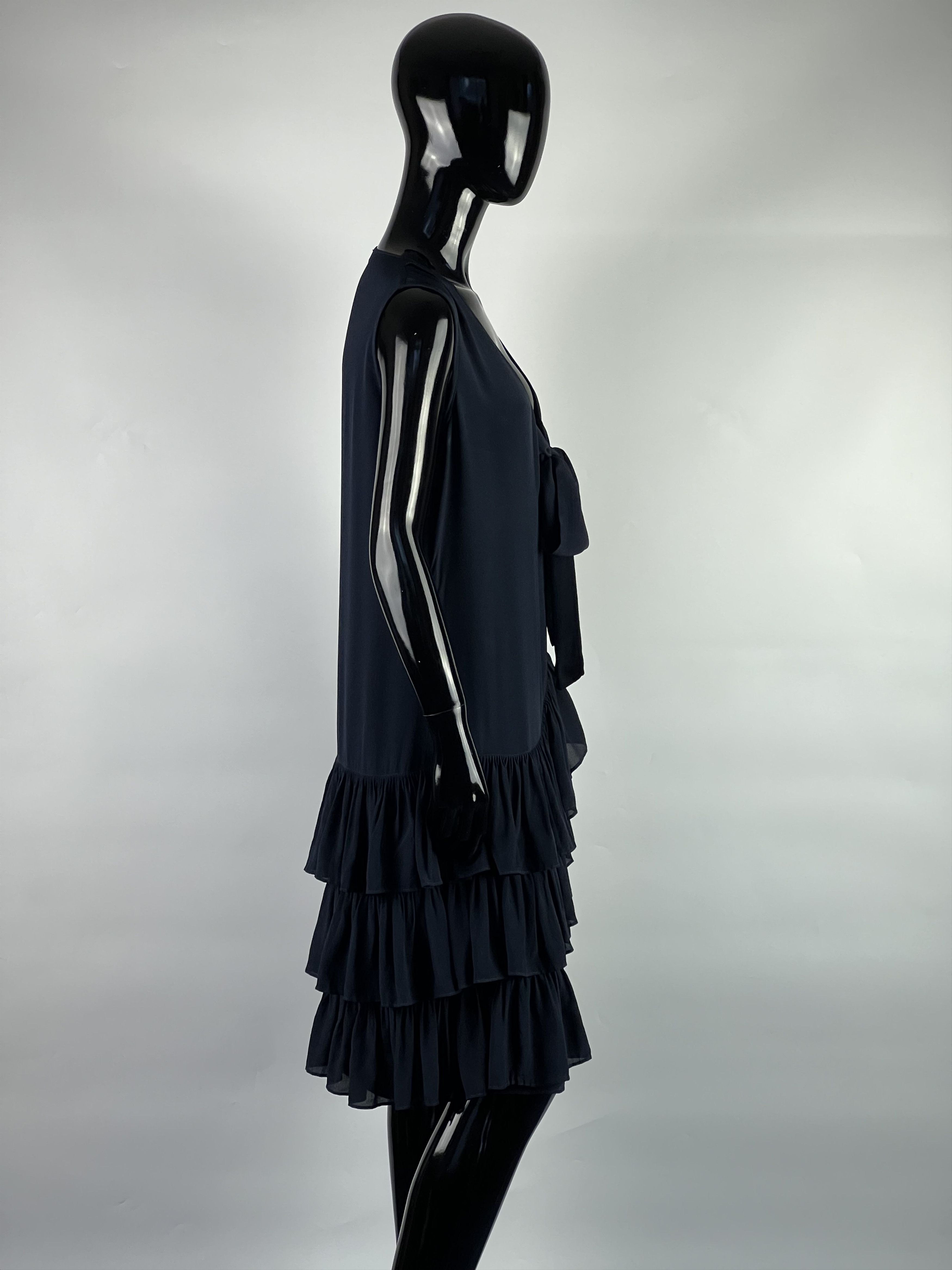 Joseph Joseph Navy Blue 100% Silk Ruffled Dress Size 36 Size S / US 4 / IT 40 - 2 Thumbnail