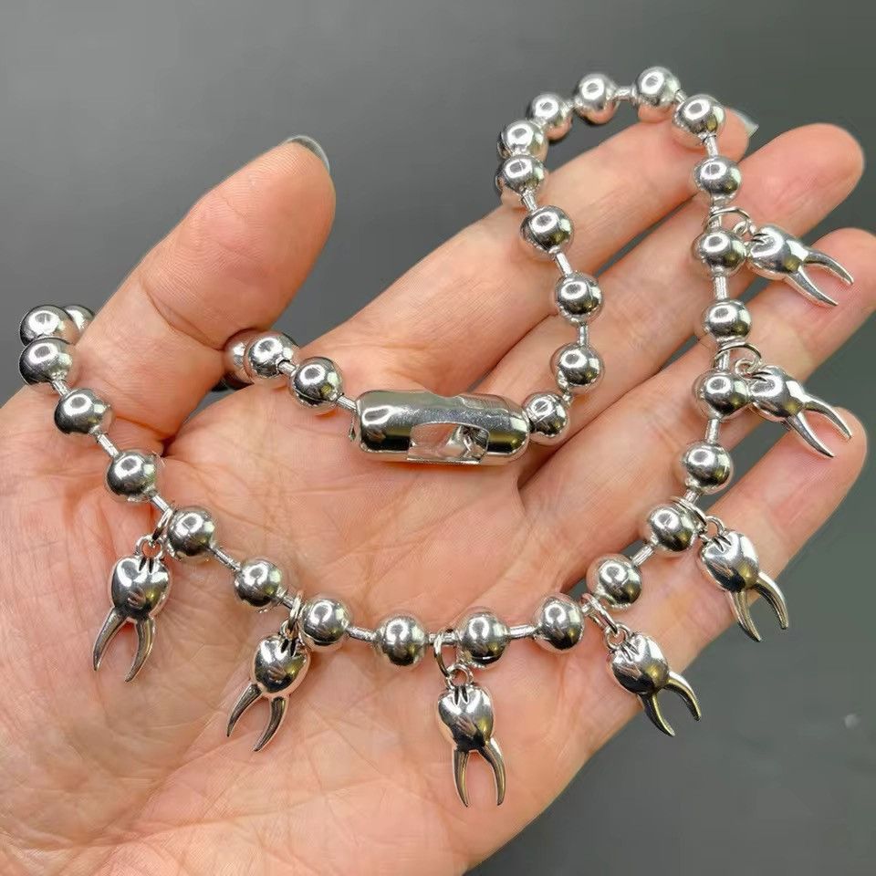 Jewelry Punk Steel Teeth Bead Ball Chain Necklace Size ONE SIZE - 3 Thumbnail