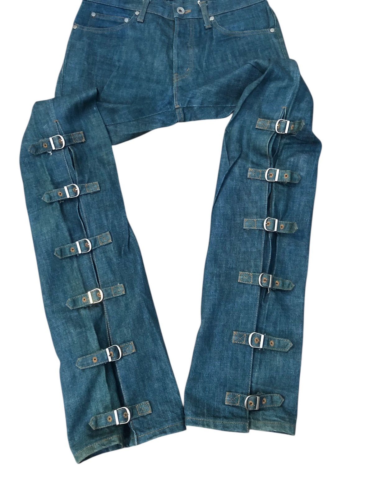 Morgan Homme Flare Bondage MORGAN HOMME Japanese Brand Strap Leg Jeans Size 31" - 13 Thumbnail