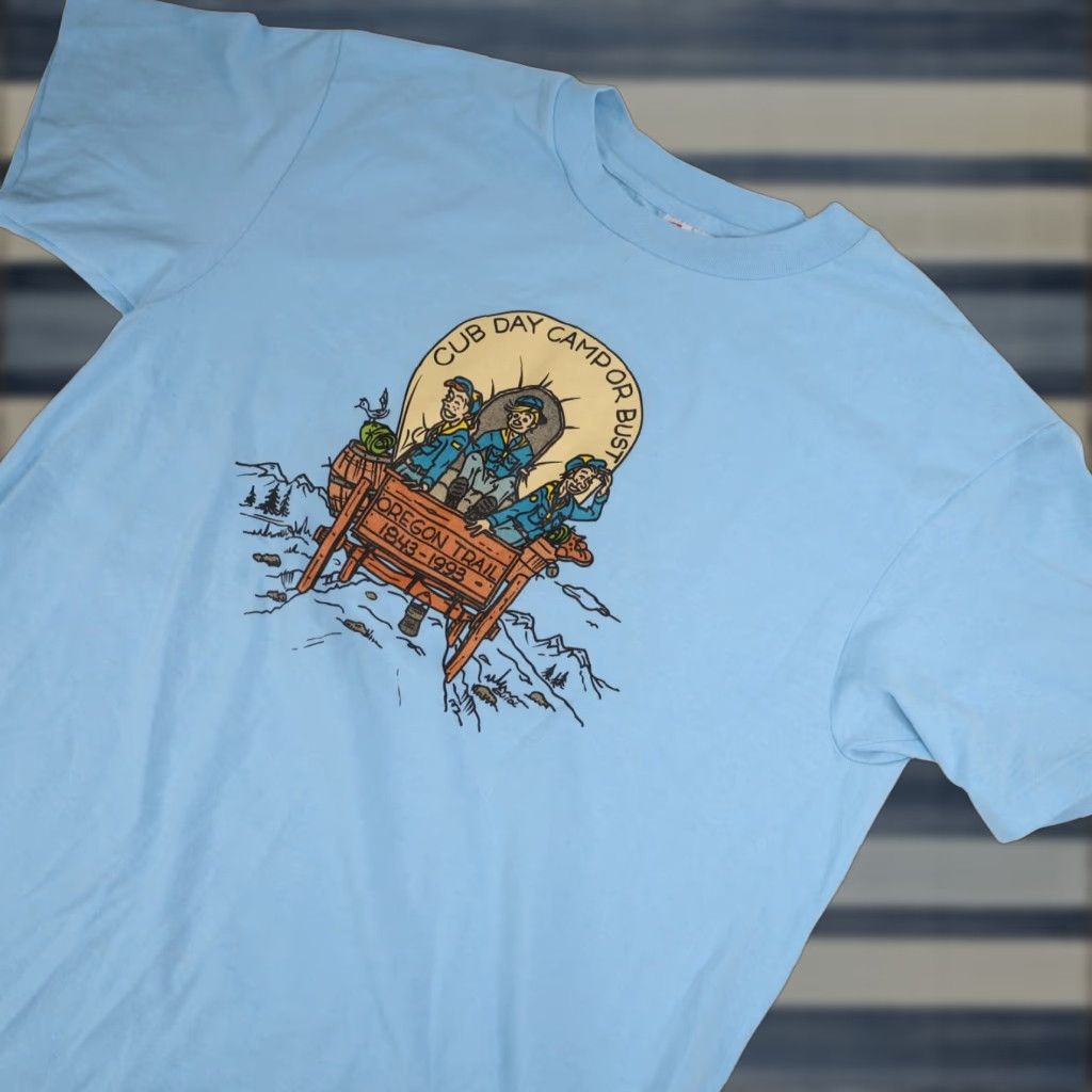 Vintage VINTAGE 1993 Boy Scouts Oregon Trail Mens Large Graphic T Shirt Blue Size US L / EU 52-54 / 3 - 1 Thumbnail