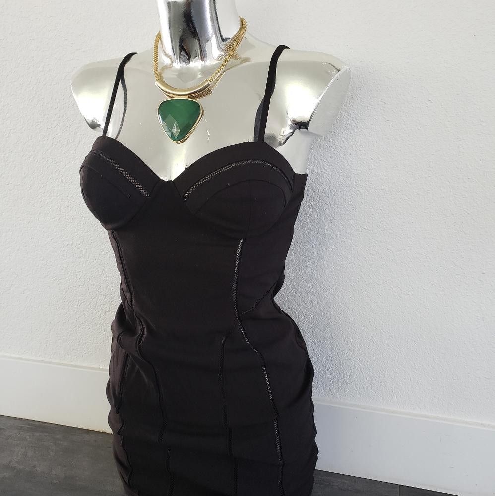Designer Black Bustier Entry Mesh Detailed Midi Size M / US 6-8 / IT 42-44 - 2 Thumbnail