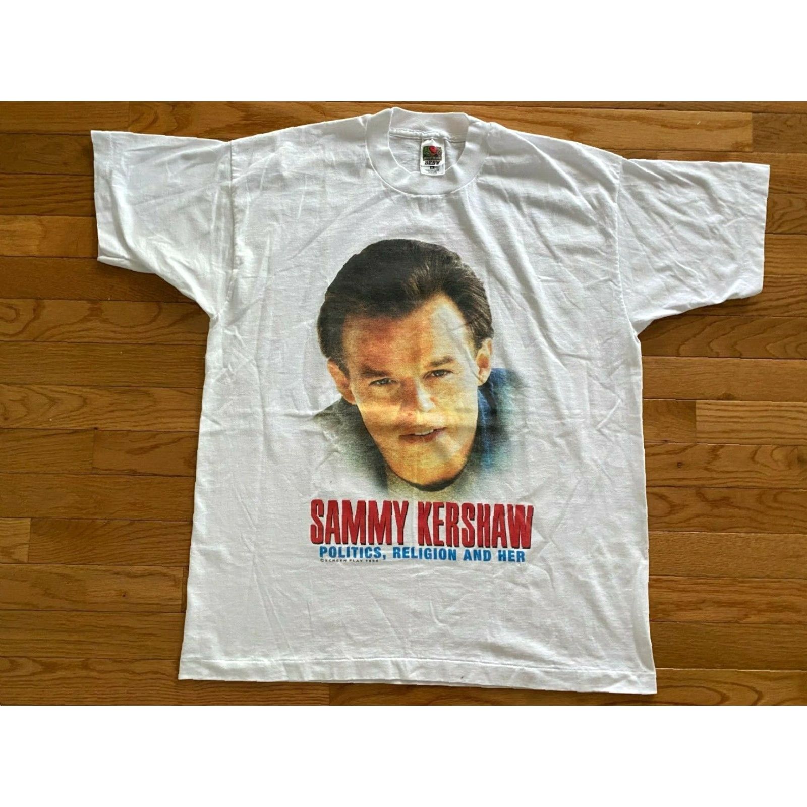 Fruit Of The Loom VINTAGE Sammy Kershaw Politics Religion & Her T Shirt Mens XL Black Crew Neck Short Sleeve 100% Cotton Fruit of the Loom Size US XL / EU 56 / 4 - 2 Thumbnail