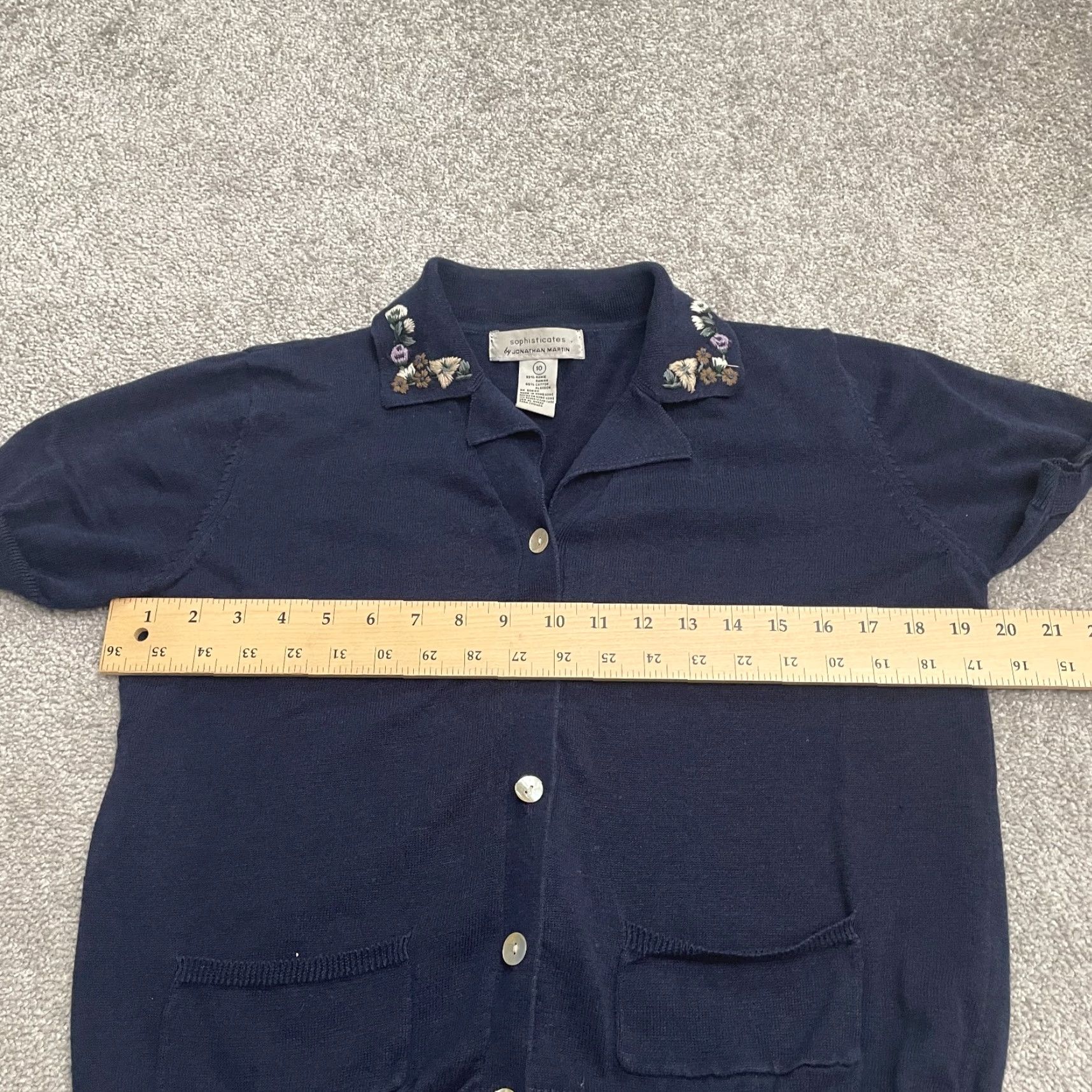 Vintage VINTAGE Jonathan Martin Sweater Cardigan Women 10 Blue Embroidered Knit Cotton Ramie Short Sleeve Classic Designer Women Size L / US 10 / IT 46 - 7 Thumbnail