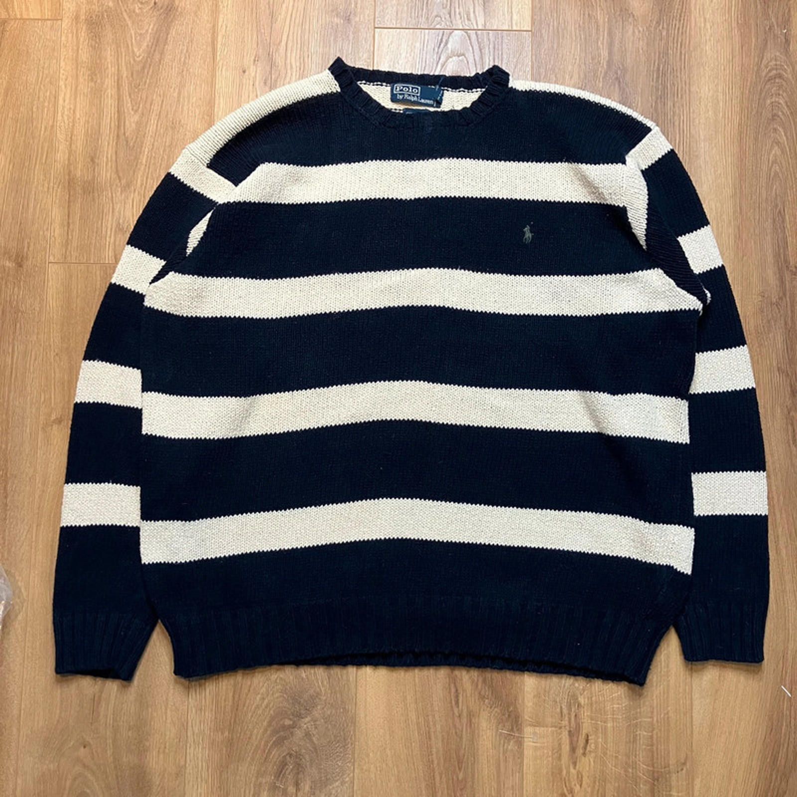 Vintage polo Ralph heavy chunky knit cotton jumper XXL blue