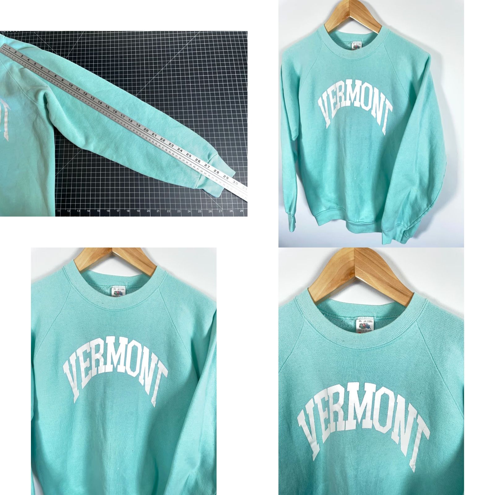 Fruit Of The Loom VINTAGE 90s Vermont Arc Print Sweatshirt Fruit of the Loom Raglan Crew Neck Adult Large Mint Green Men Mens Size US L / EU 52-54 / 3 - 8 Thumbnail