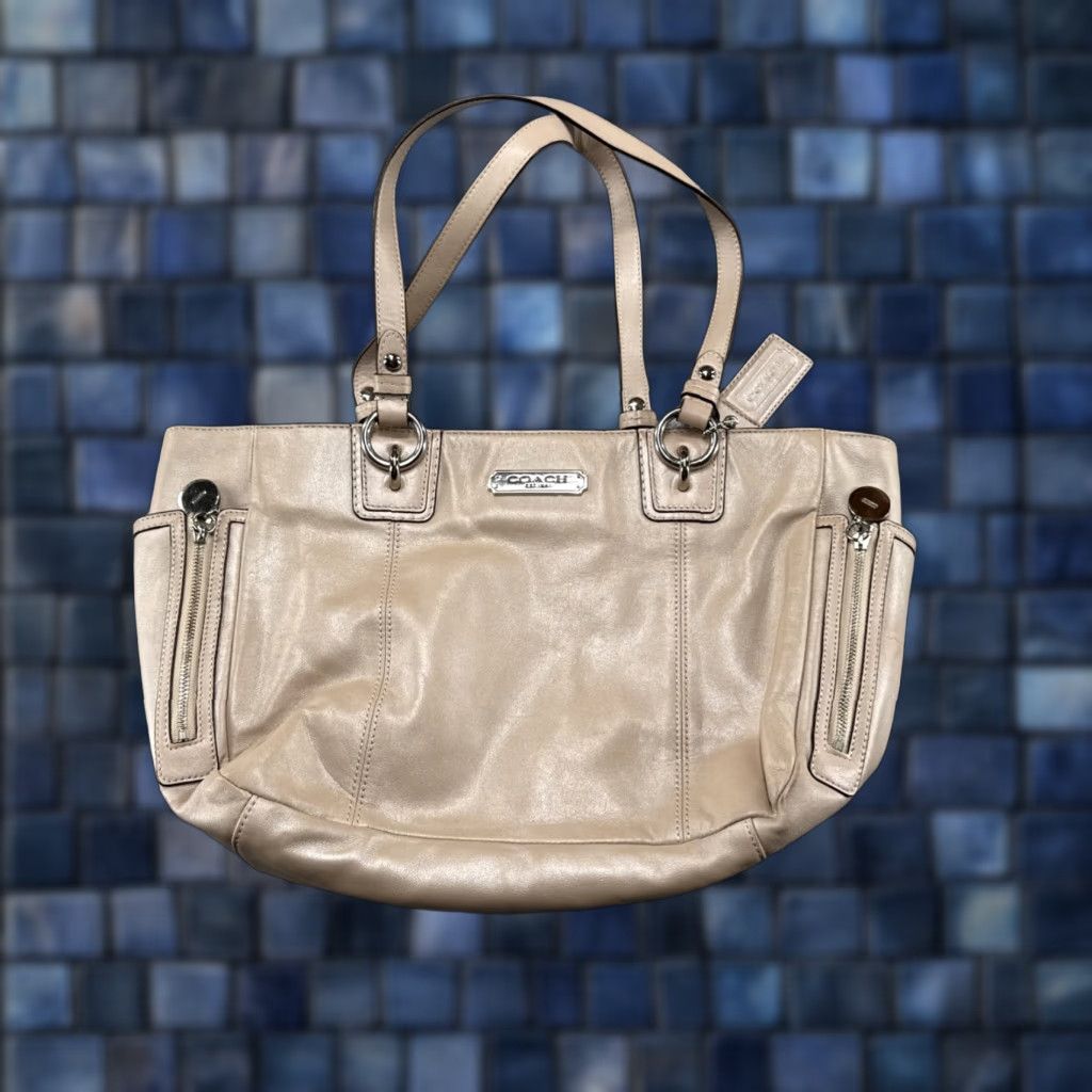 Coach C O A C H Gallery Tote Shimmer Beige Shoulder Purse Bag F19252 Side Zippers Charm Size ONE SIZE - 1 Thumbnail