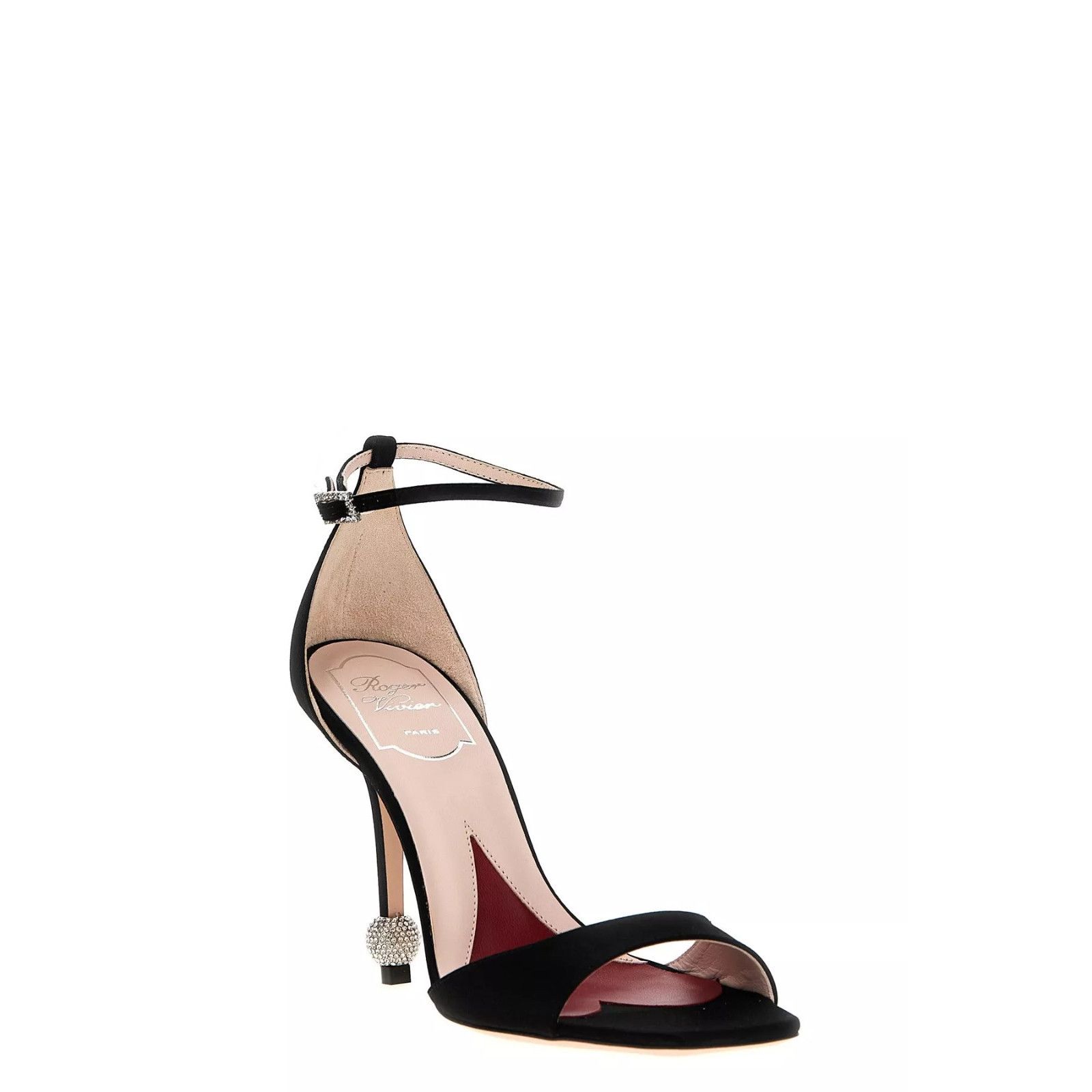 ROGER VIVIER Marlene Black Satin 100mm Heeled Sandal Pumps N