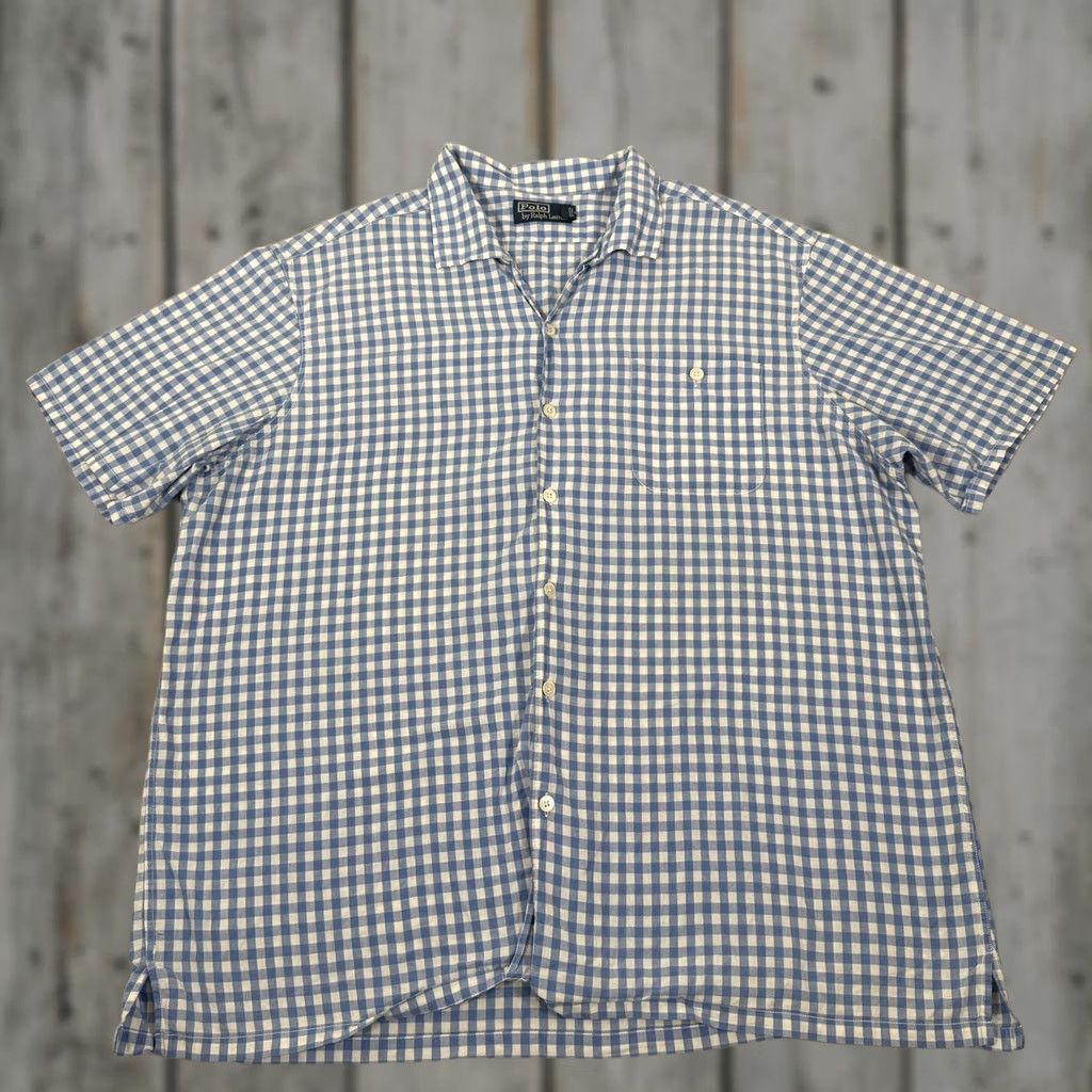 Polo Ralph Lauren Polo Ralph Lauren Shirt Mens 2XL Blue White Loop Collar Gingham Check Button Size US XXL / EU 58 / 5 - 1 Thumbnail