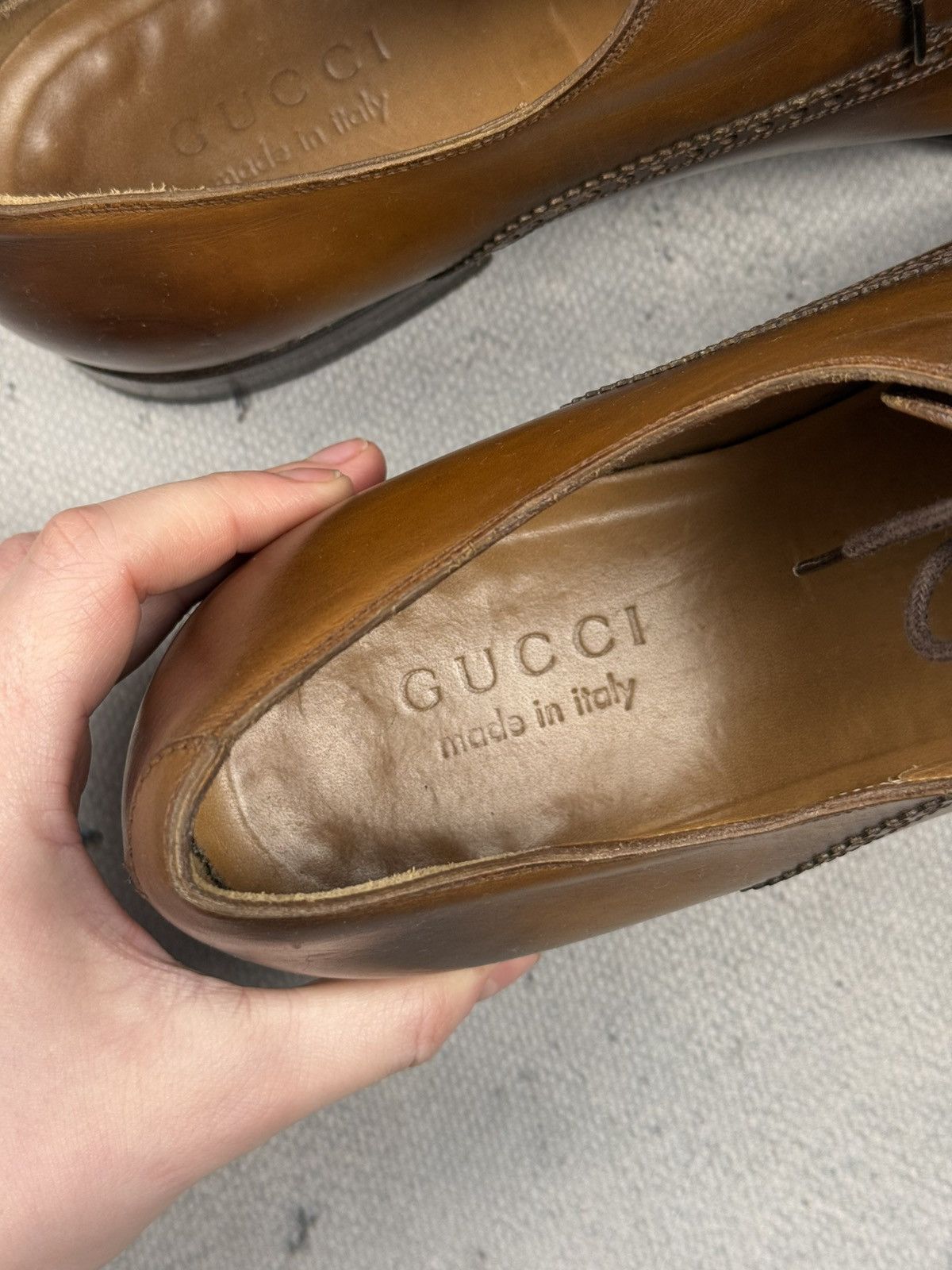 Gucci Gucci Vintage Burnished Brown Leather Oxford Dress Shoes Size US 8 / EU 41 - 14 Thumbnail