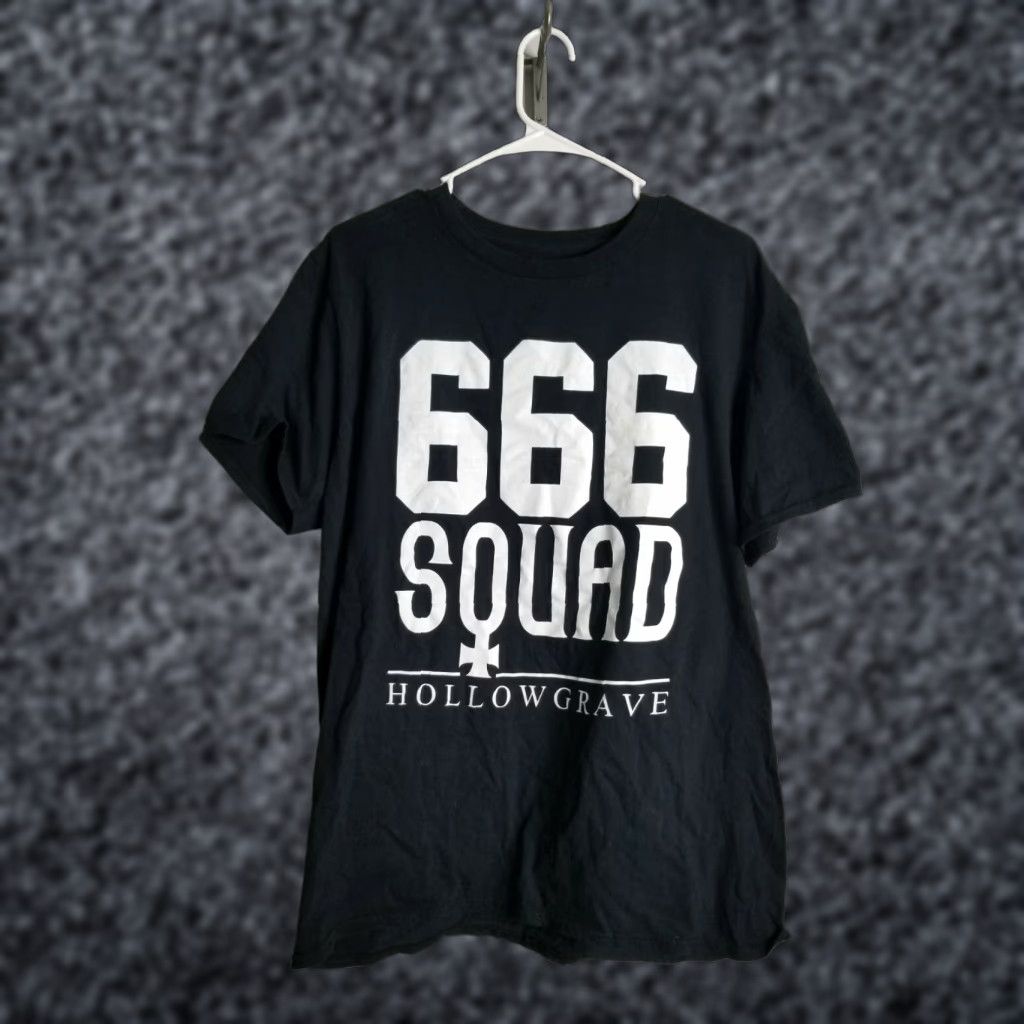 Vintage Halloween T Shirt Men L Black Cotton Crew Neck Short Sleeve Retro 666 Satan Squad Grave 90s Theme Size US L / EU 52-54 / 3 - 1 Thumbnail