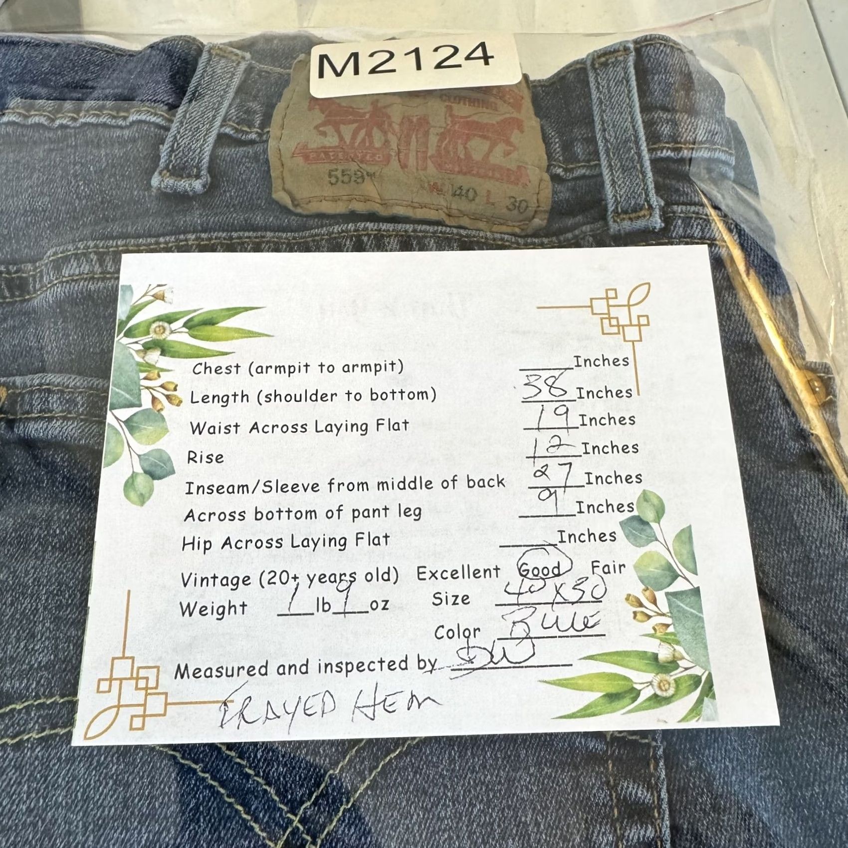 Levi's Levi's 559 Jeans Mens 40x30 Blue Straight Leg Denim Whiskering Frayed Hem Zip Fly Size US 40 / EU 56 - 7 Thumbnail