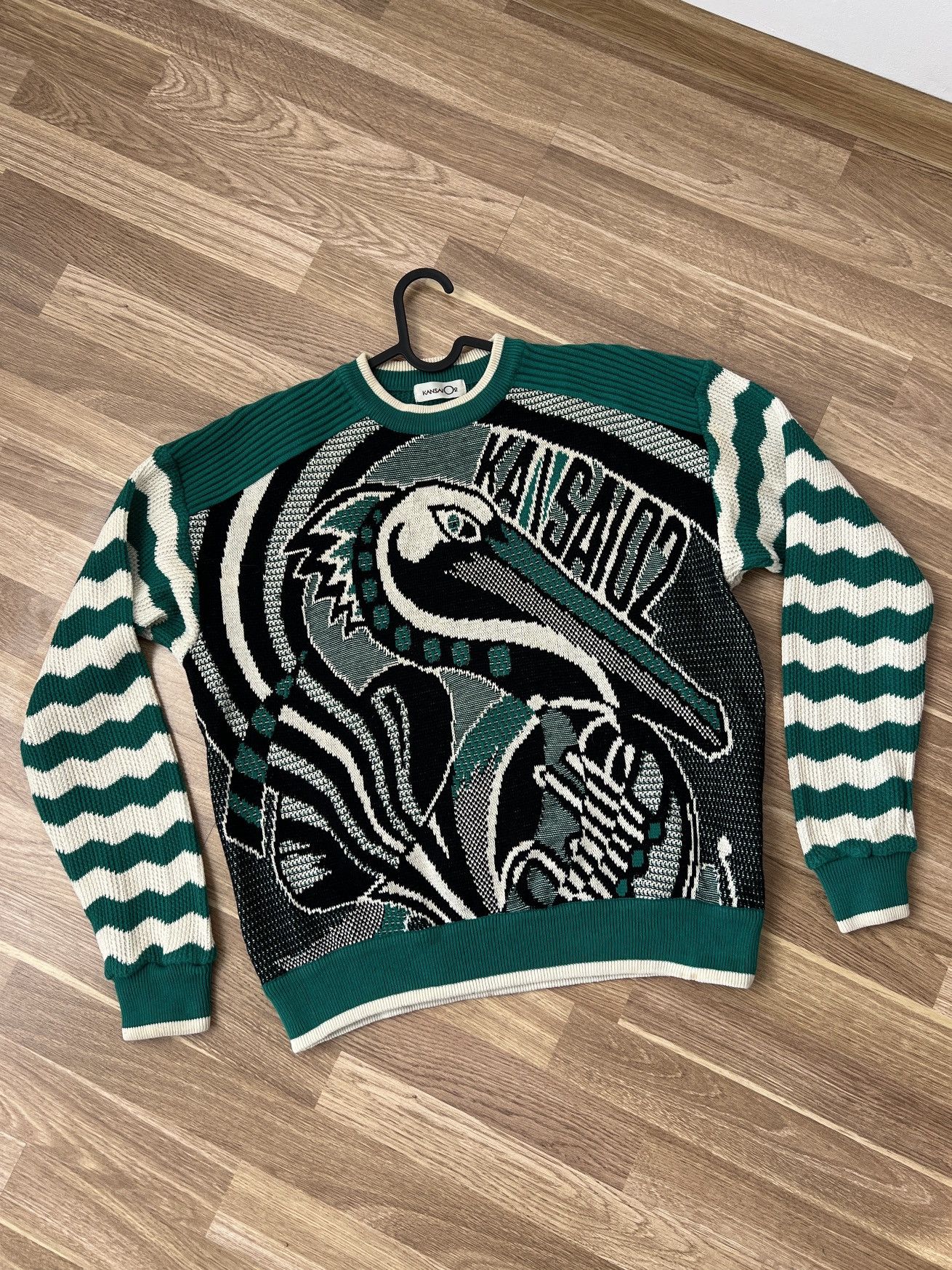 Kansai Yamamoto Vintage Rare Kansai Yamamoto Cotton Green White Sweater M Size US M / EU 48-50 / 2 - 3 Thumbnail
