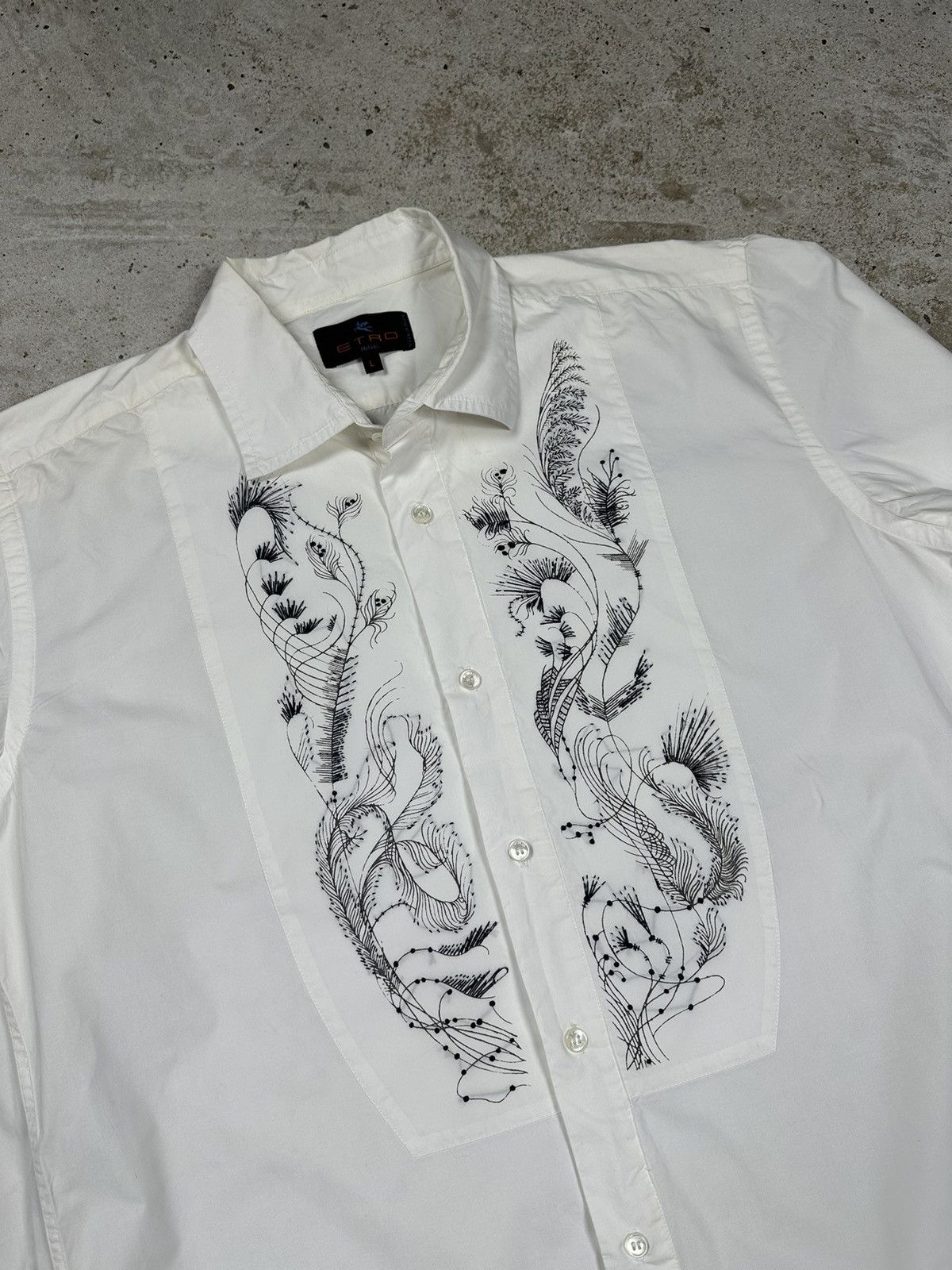 Etro Etro Milano Floral Embroidered Long Sleeve White Shirt Size US L / EU 52-54 / 3 - 6 Thumbnail