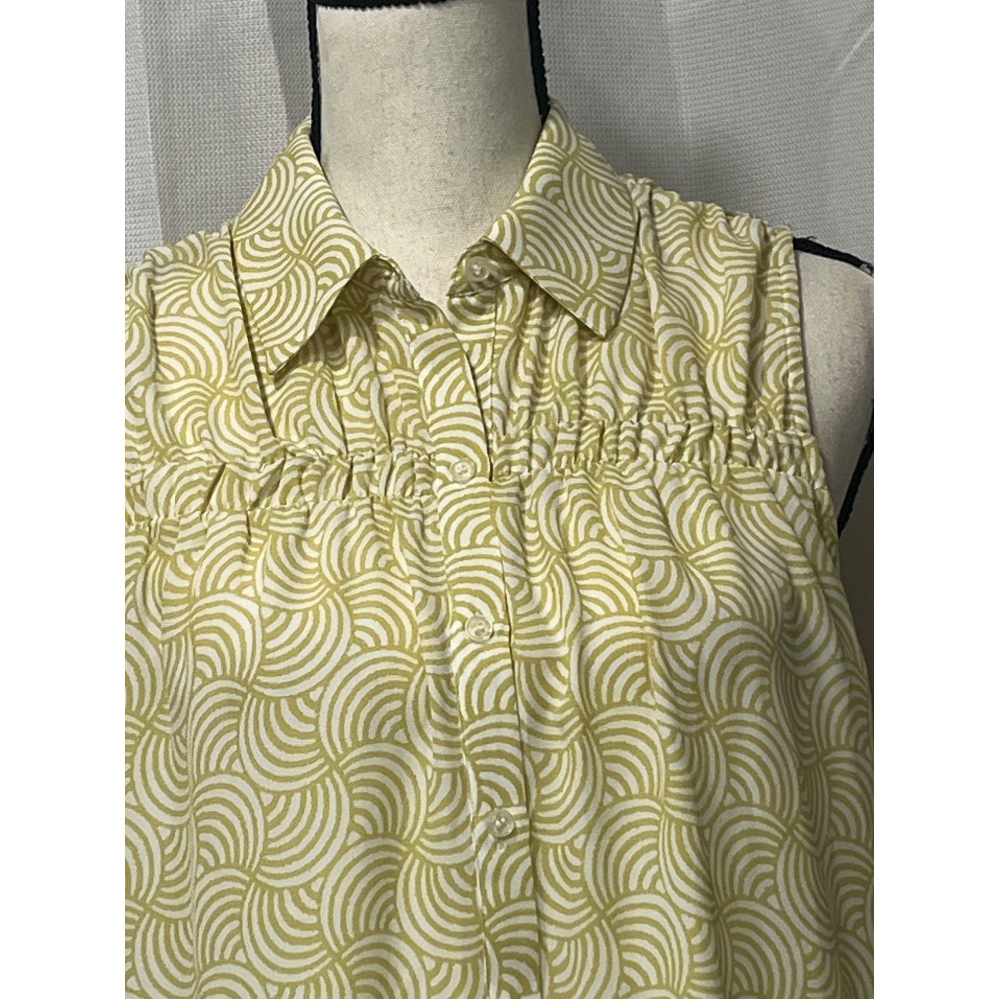 Other Pleione Ruched Sleeveless Button Up Shirt, Citron Yellow A Size XS / US 0-2 / IT 36-38 - 2 Thumbnail