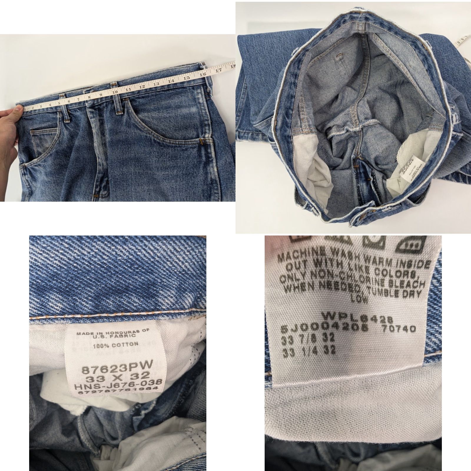 Denime Rustler Jeans 32x28 Regular Straight Denim Jeans Mens Blue Distressed Vintage Workwear 90s Grunge Streetwear Size US 32 / EU 48 - 8 Thumbnail