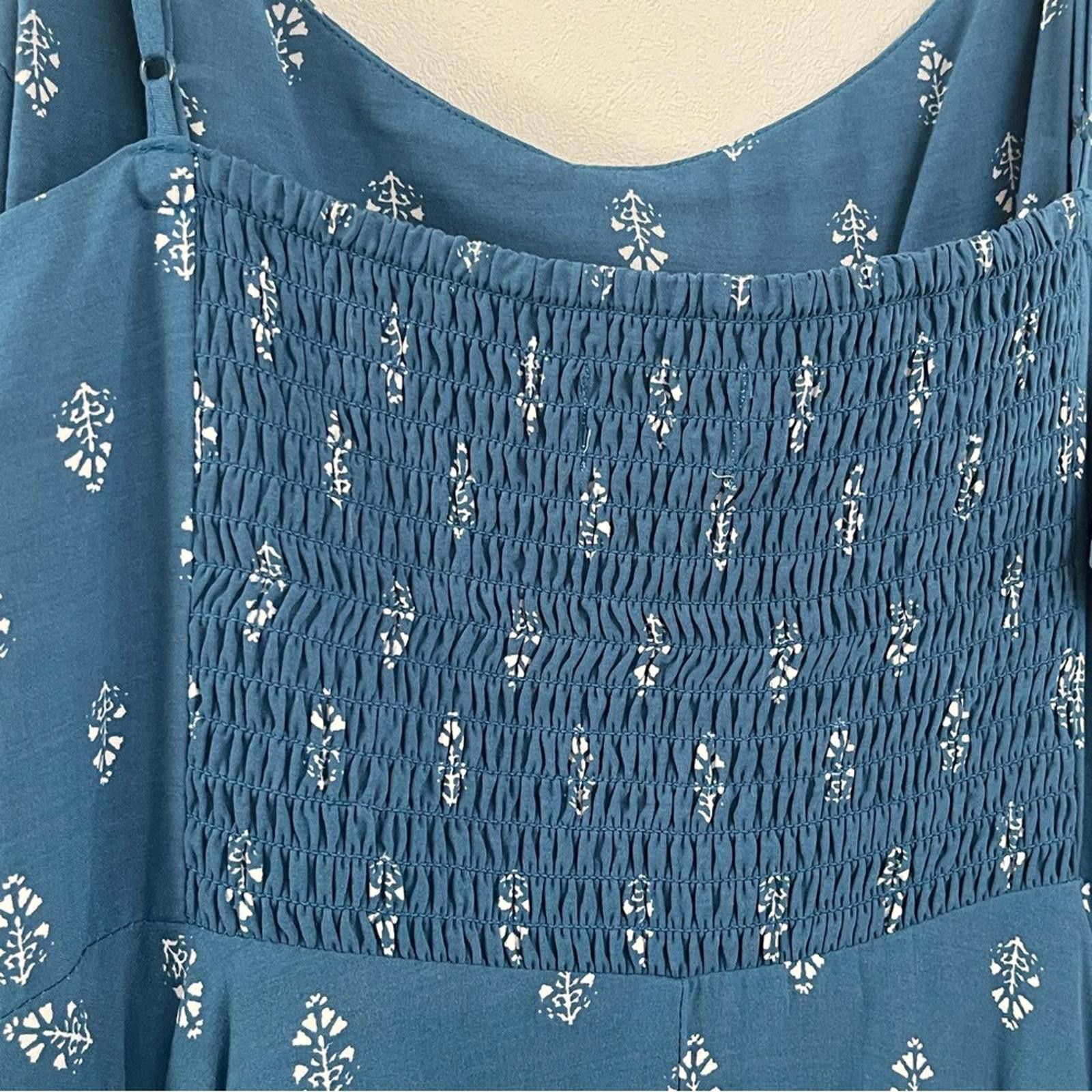 Old Navy Old Navy Teal Blue Printed Smocked Top Size L / US 10 / IT 46 - 4 Thumbnail