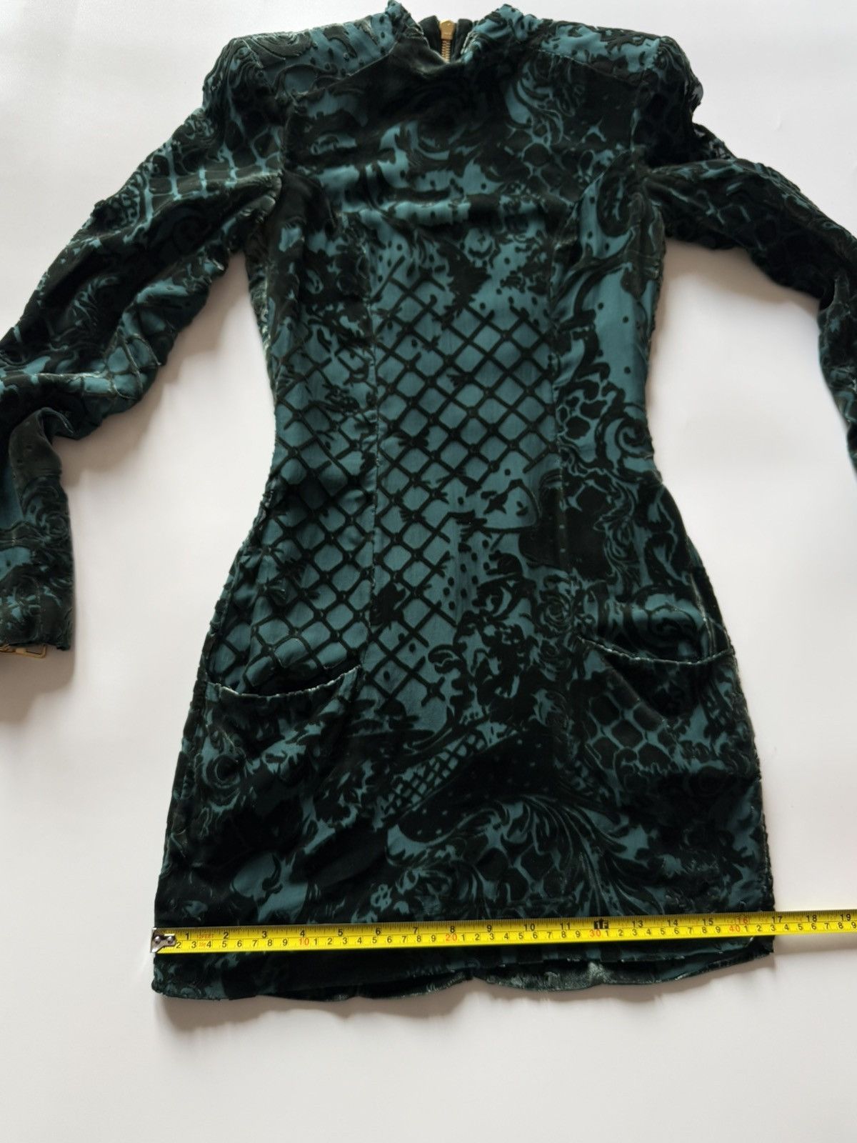Balmain × H&M BALMAIN X H&M Velvet Green Dress Tunic Silk Long Sleeve Size XS / US 0-2 / IT 36-38 - 15 Thumbnail