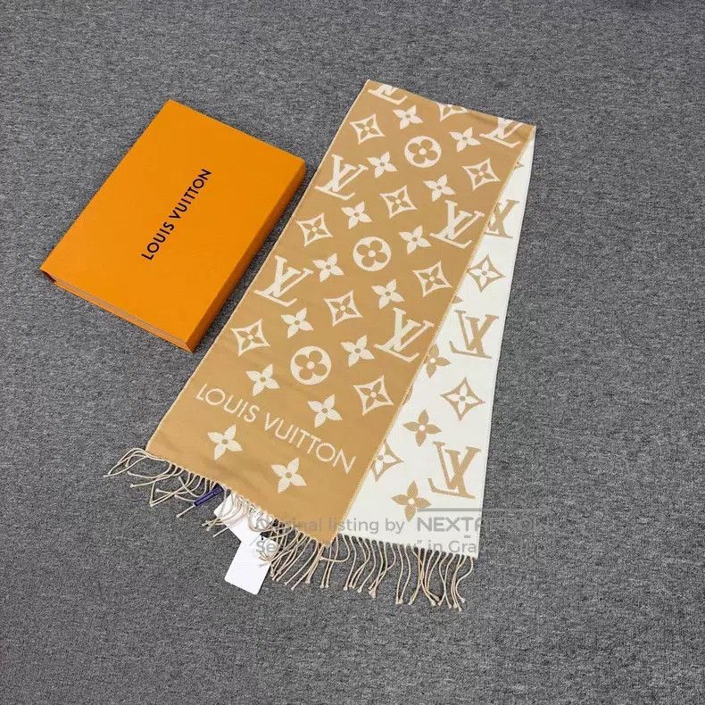 Louis Vuitton Louis Vuitton Camel wool presbyopic fringe scarf Size ONE SIZE - 2 Thumbnail
