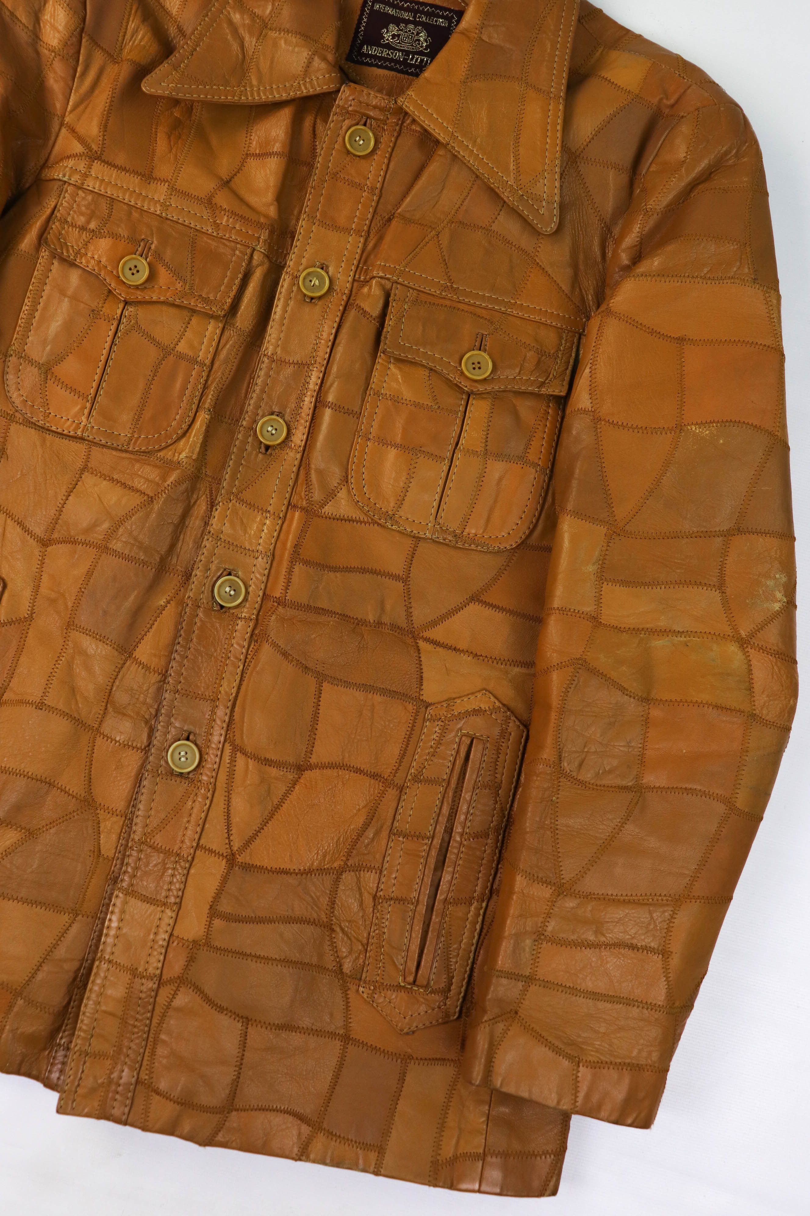 Vintage 70-80s Vintage Korean Caramel Tan Patchwork Leather Jacket Size US L / EU 52-54 / 3 - 8 Thumbnail